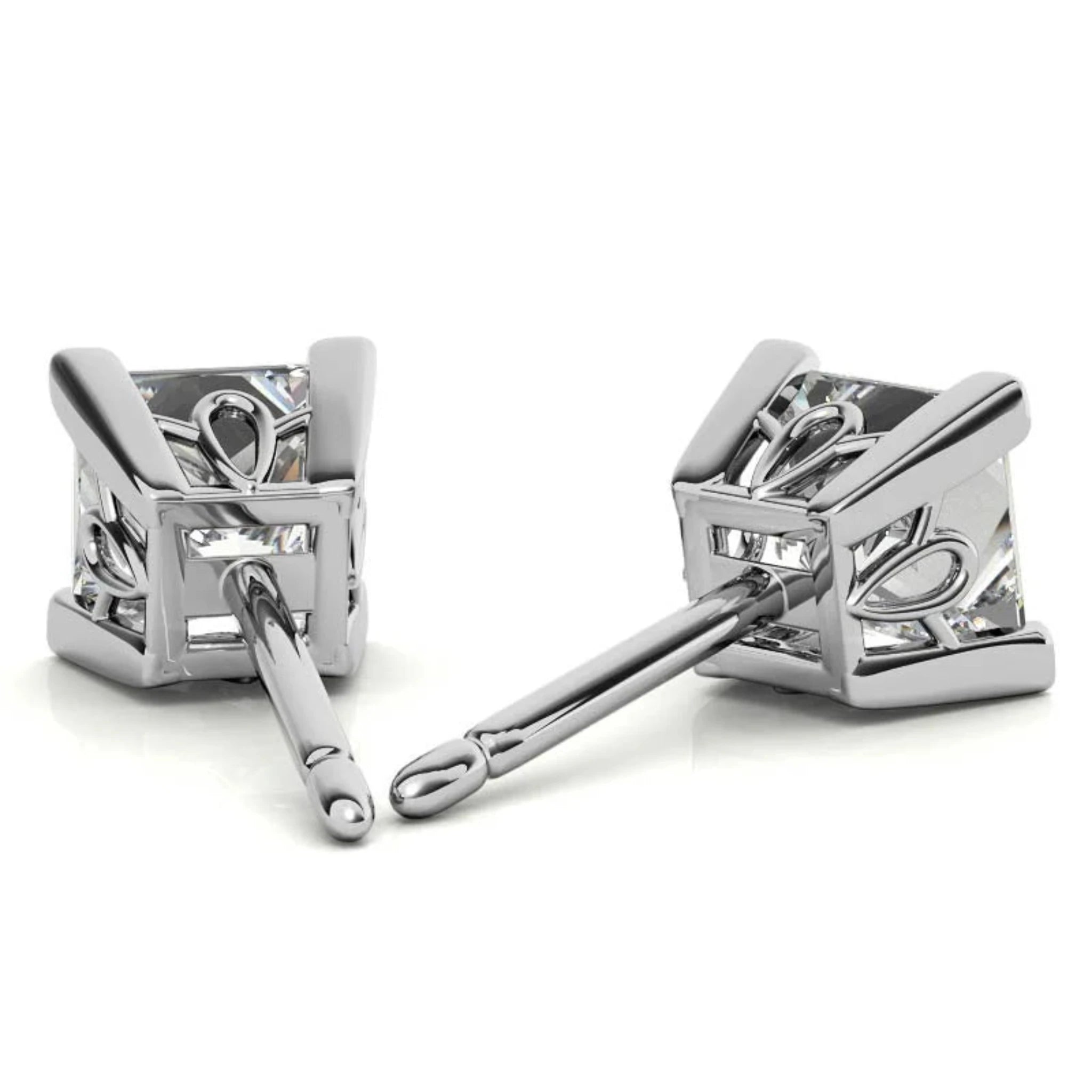 Radiant Princess-Cut Sparkling White Gold Silver Block Prong-Set Earrings for Women