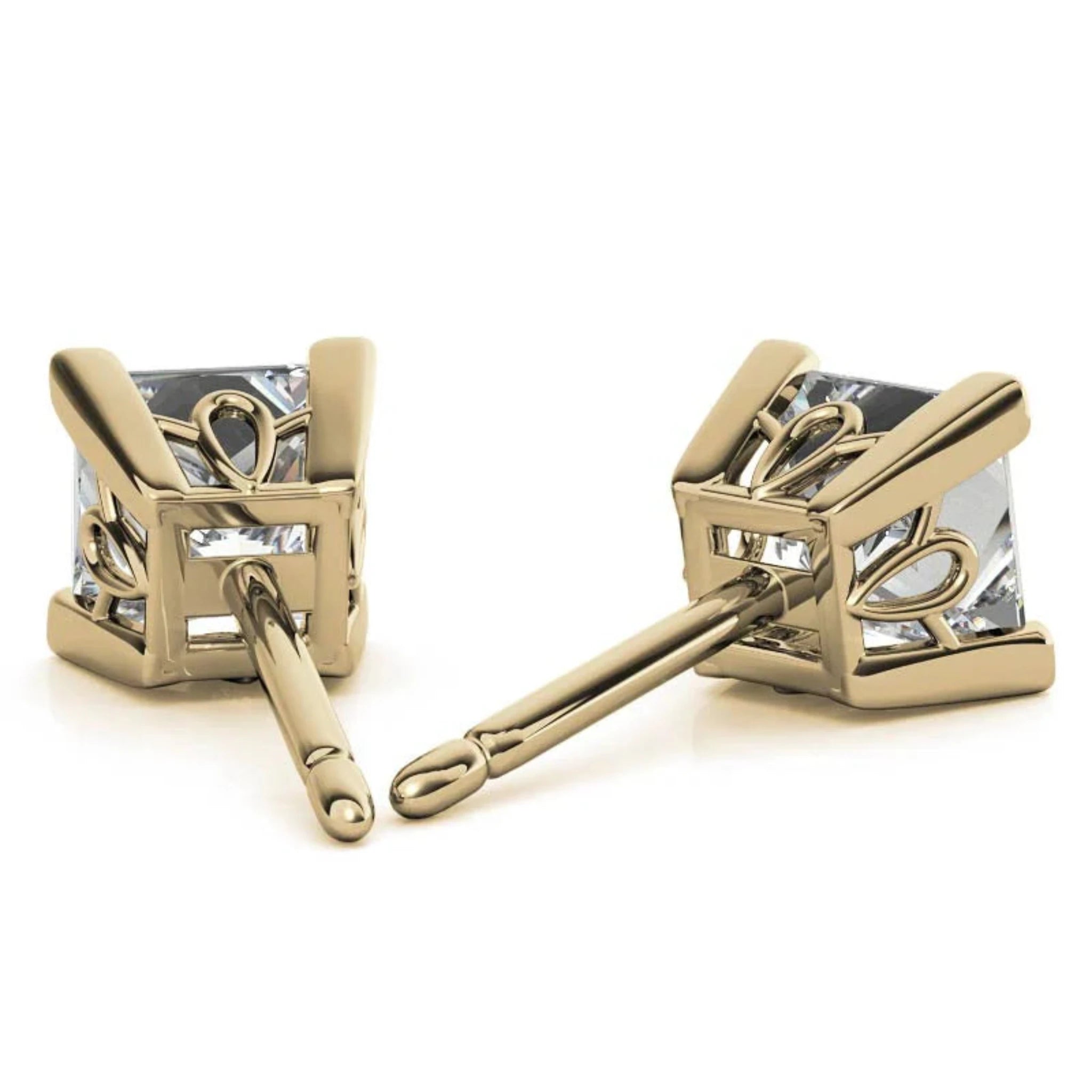 Radiant Princess-Cut Sparkling Yellow Gold Silver Block Prong-Set Earrings for Women