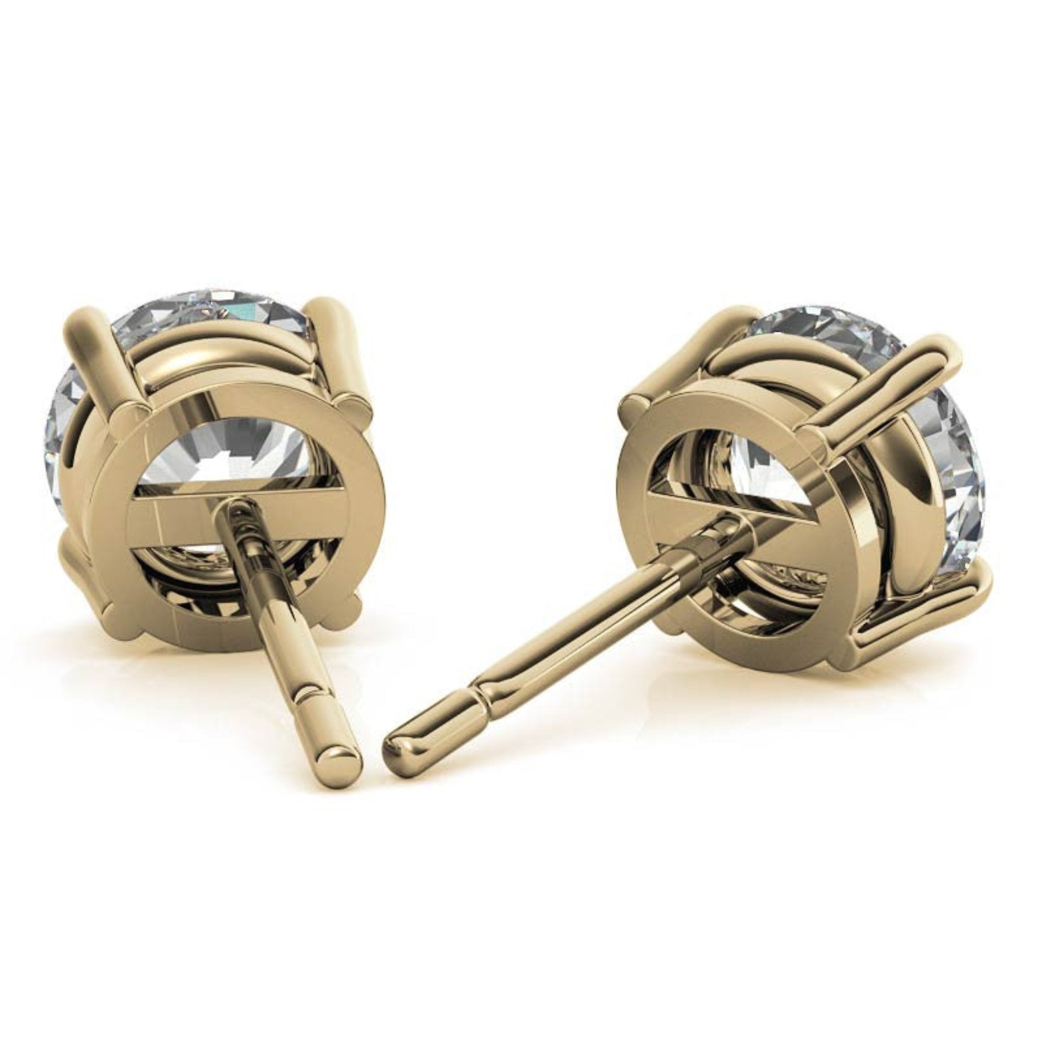 Elegant Solitaire Round-Cut Yellow Gold Silver Prong-Set Earring For Woman