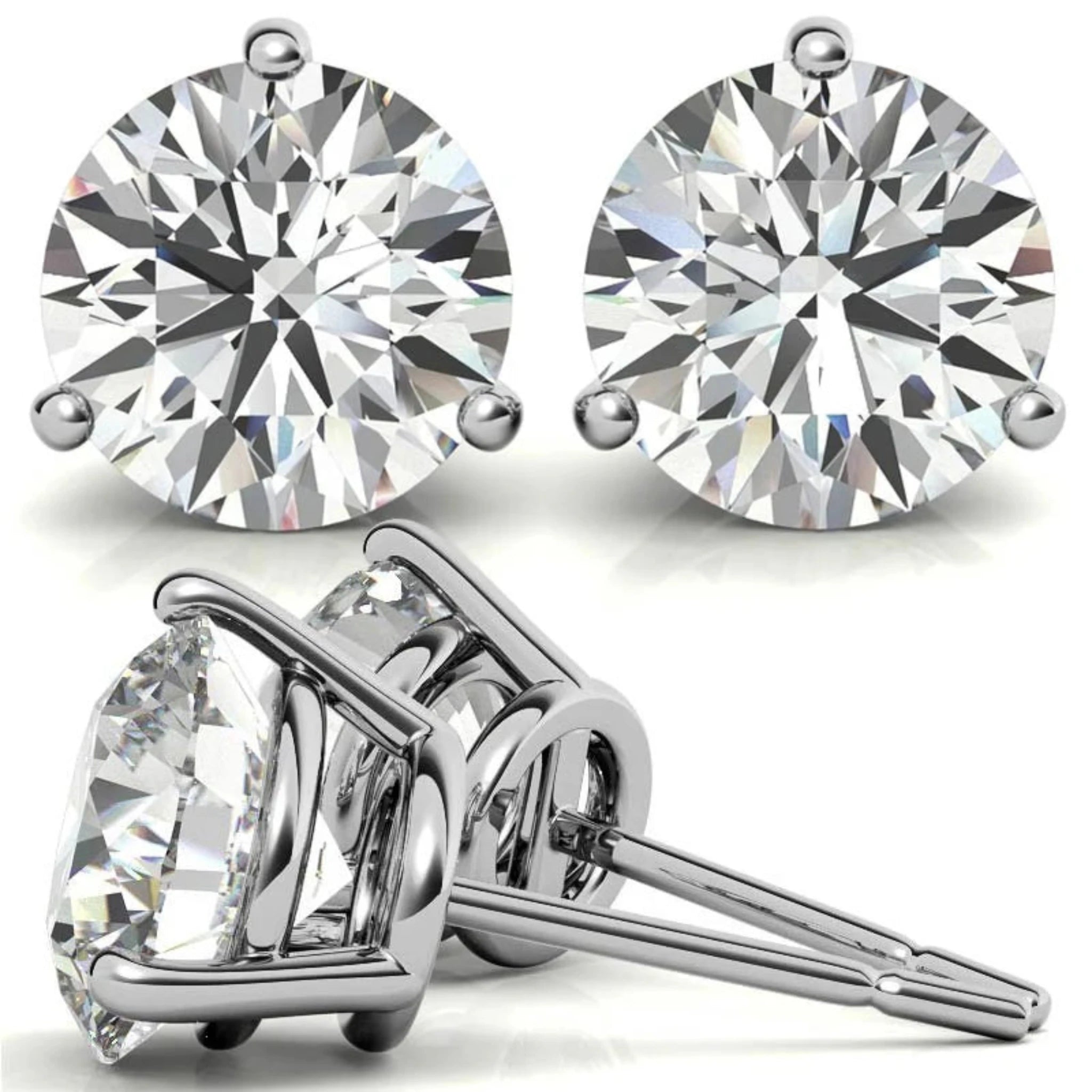 Round-Cut Solitaire Diamond White Gold Silver Sparkling Earring For Woman