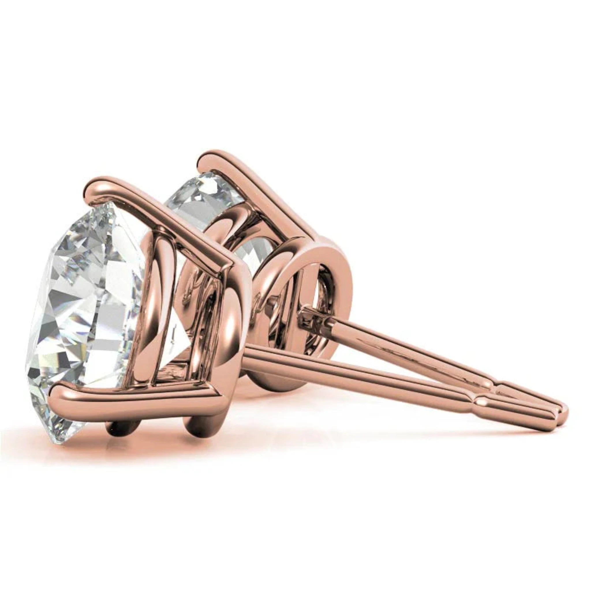 Round-Cut Solitaire Diamond Rose Gold Silver Sparkling Earring For Woman