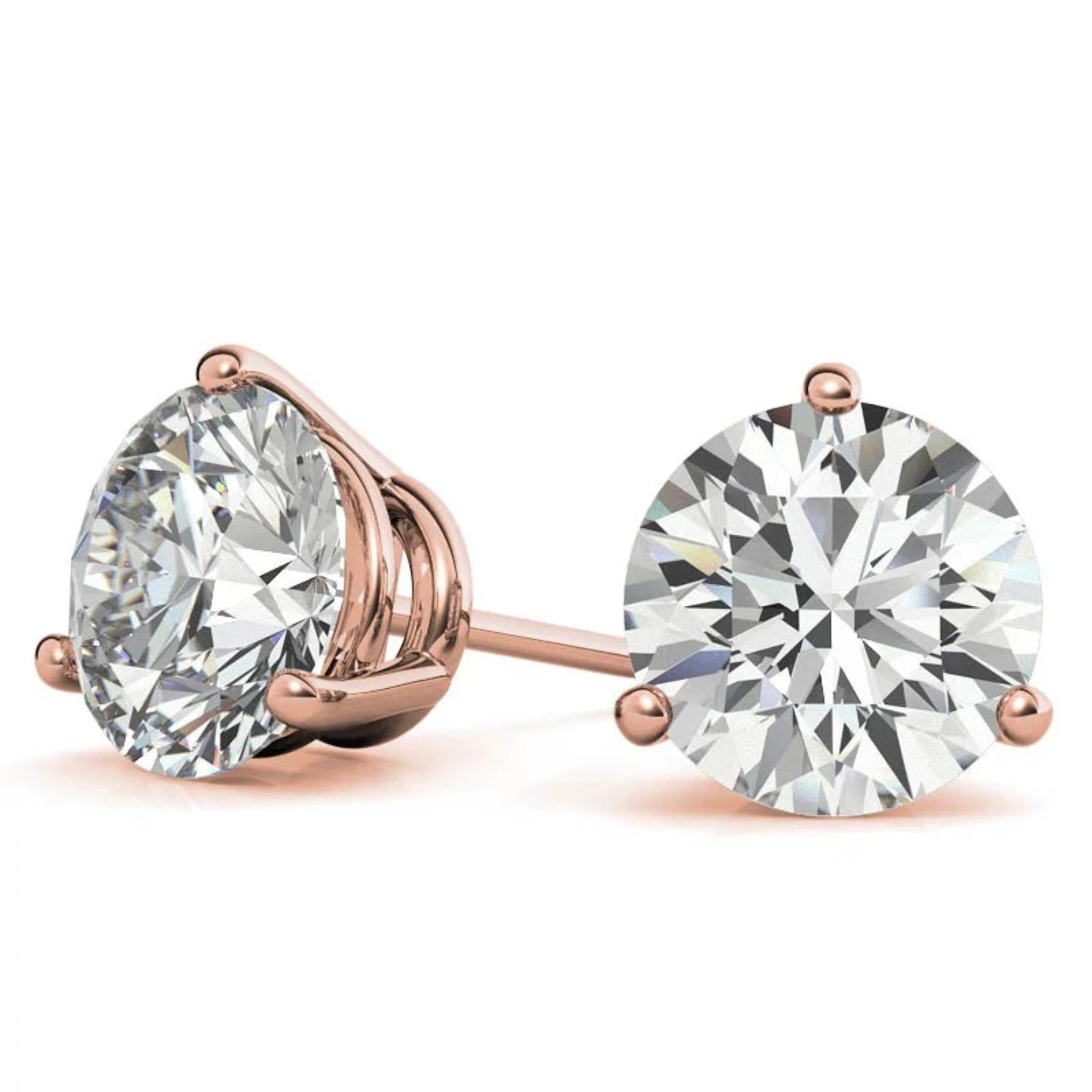Round-Cut Solitaire Diamond Rose Gold Silver Sparkling Earring For Woman