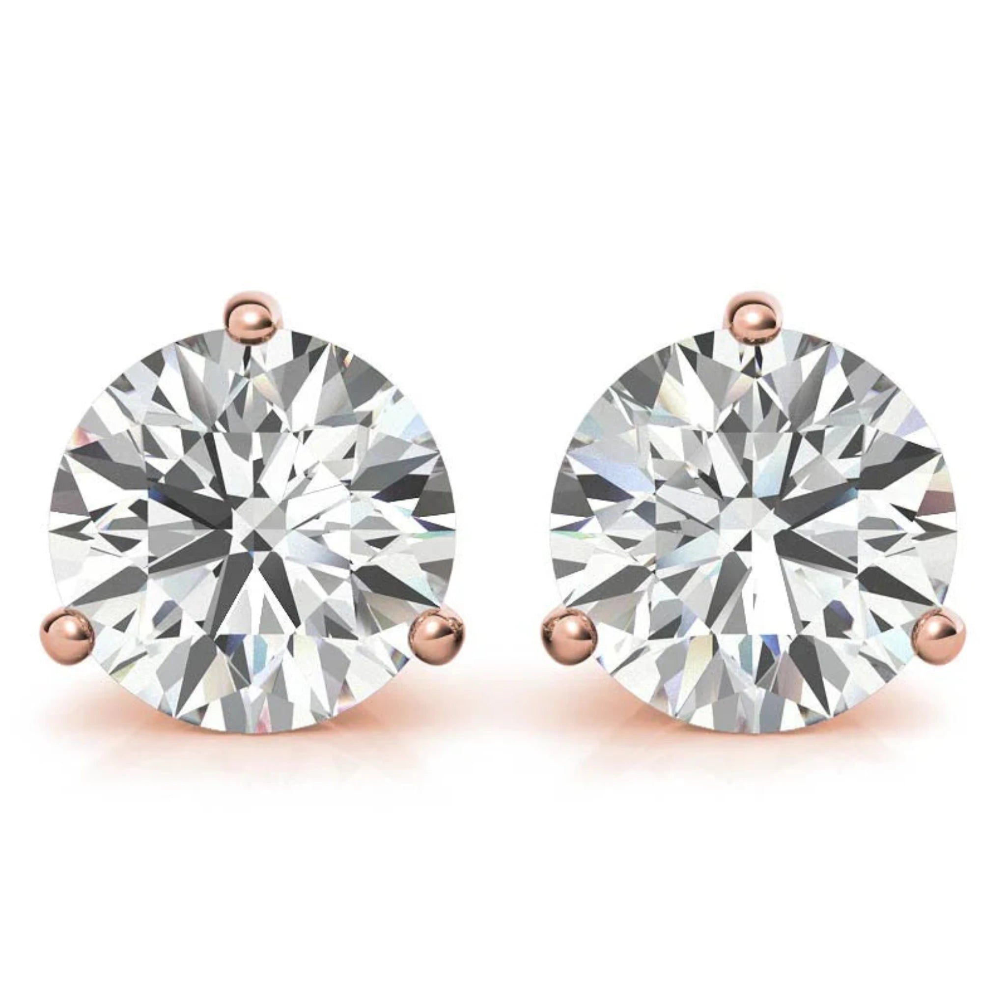 Round-Cut Solitaire Diamond Rose Gold Silver Sparkling Earring For Woman