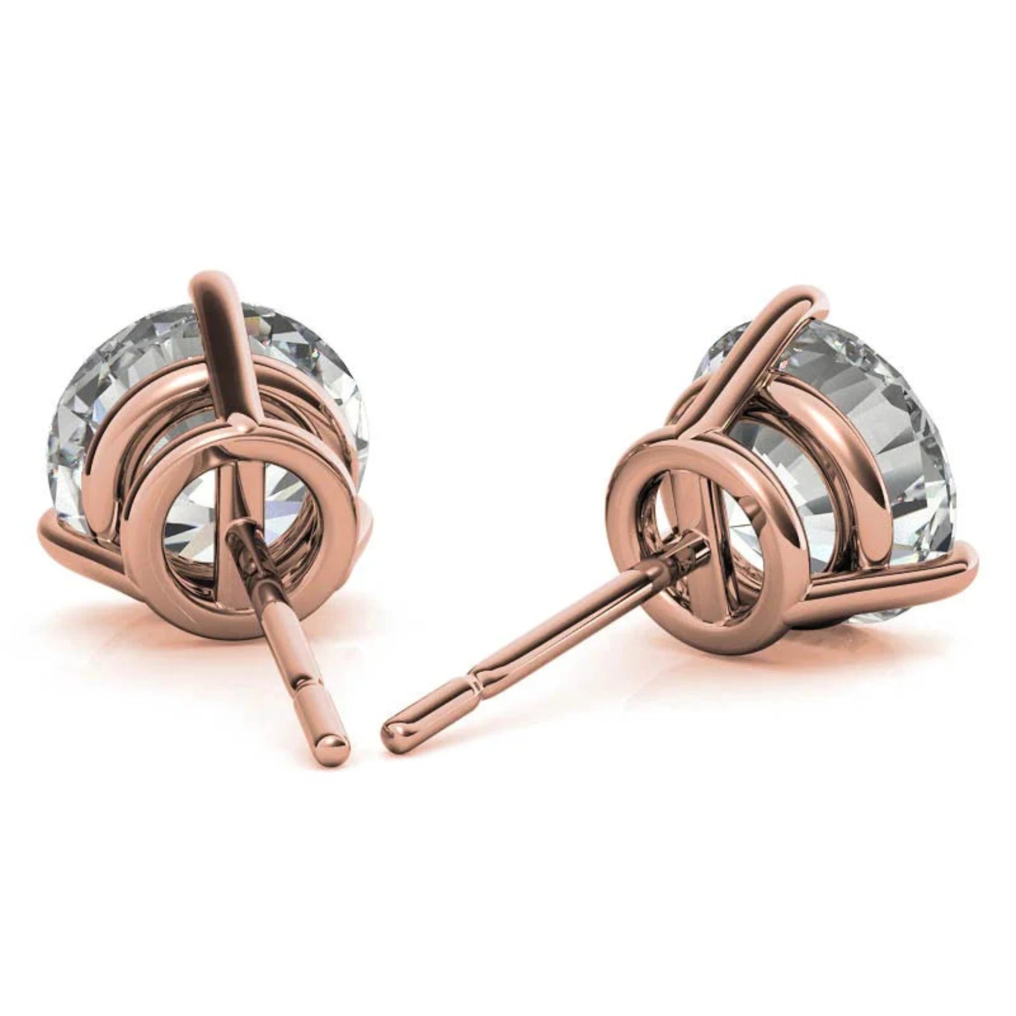 Round-Cut Solitaire Diamond Rose Gold Silver Sparkling Earring For Woman