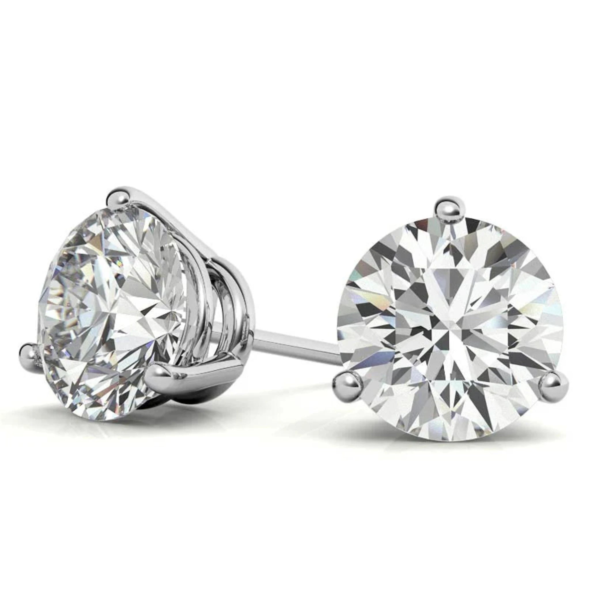 Round-Cut Solitaire Diamond White Gold Silver Sparkling Earring For Woman