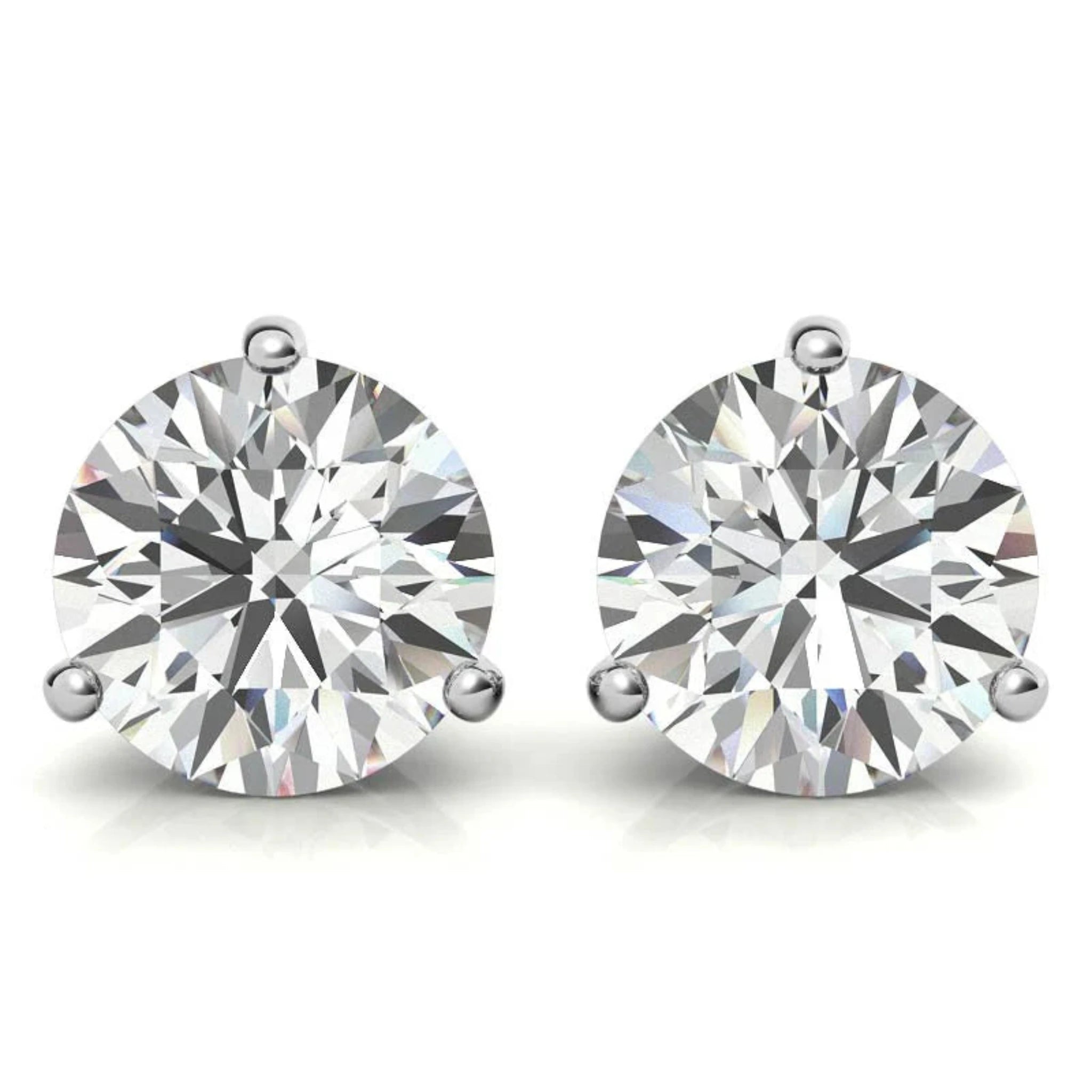 Round-Cut Solitaire Diamond White Gold Silver Sparkling Earring For Woman