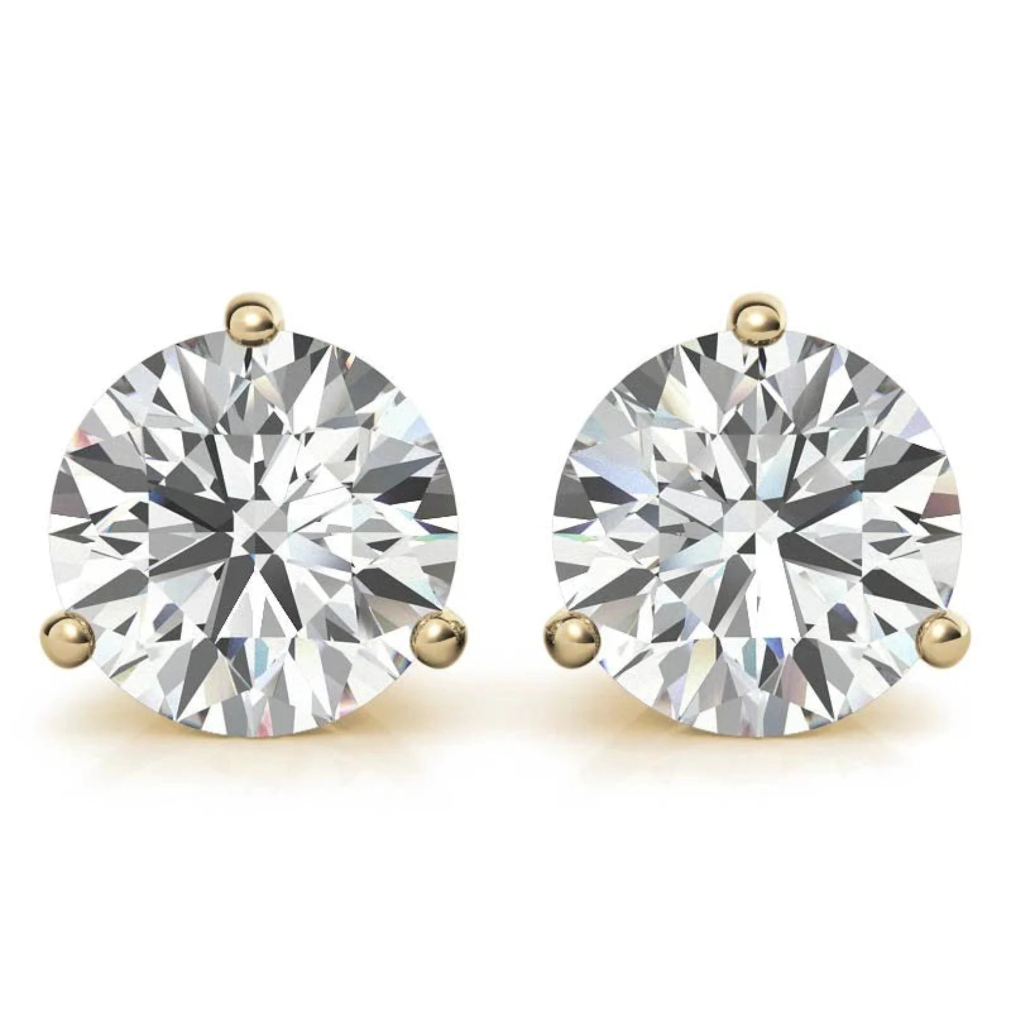 Round-Cut Solitaire Diamond Yellow Gold Silver Sparkling Earring For Woman