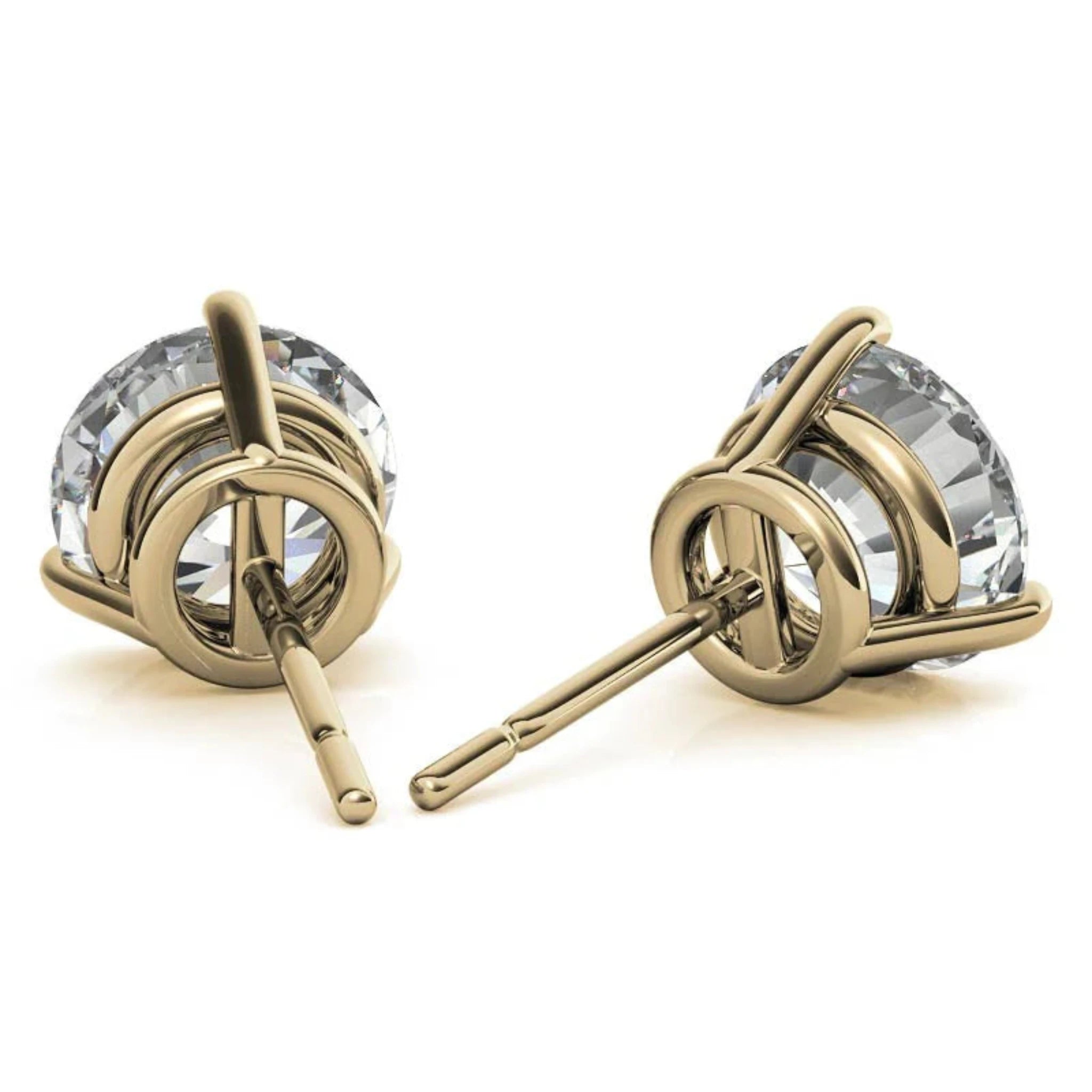 Round-Cut Solitaire Diamond Yellow Gold Silver Sparkling Earring For Woman