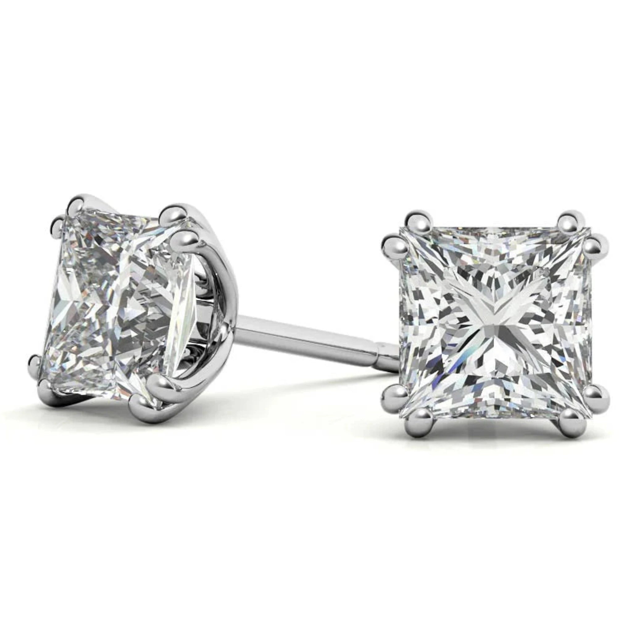 Modern Square-Cut Solitaire White Gold Silver Sparkling Stud Earrings For Woman