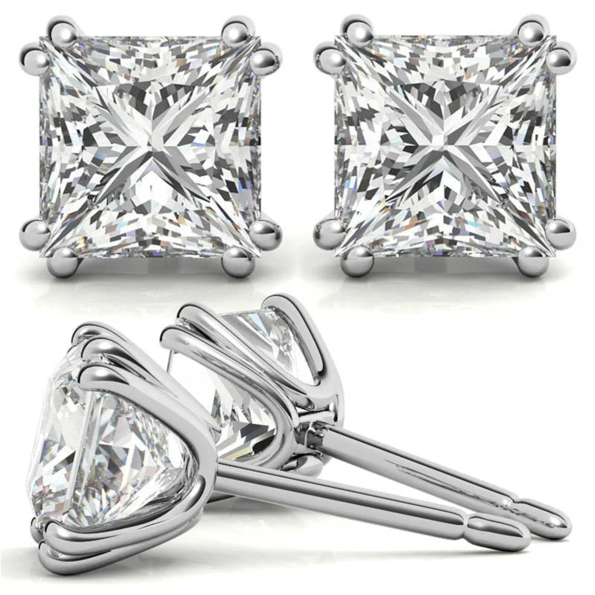 Modern Square-Cut Solitaire White Gold Silver Sparkling Stud Earrings For Woman