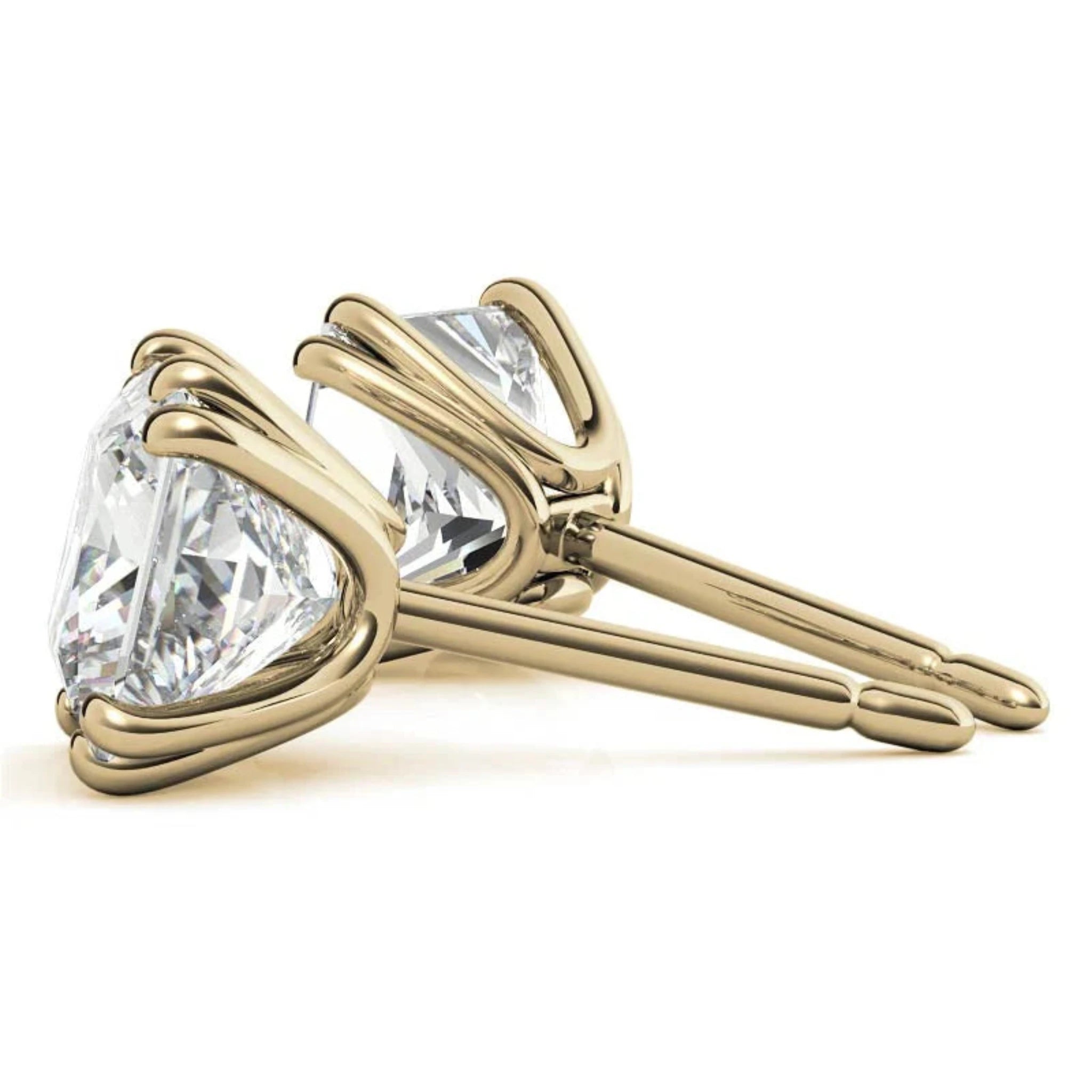 Modern Square-Cut Solitaire Yellow Gold Silver Sparkling Stud Earrings For Woman