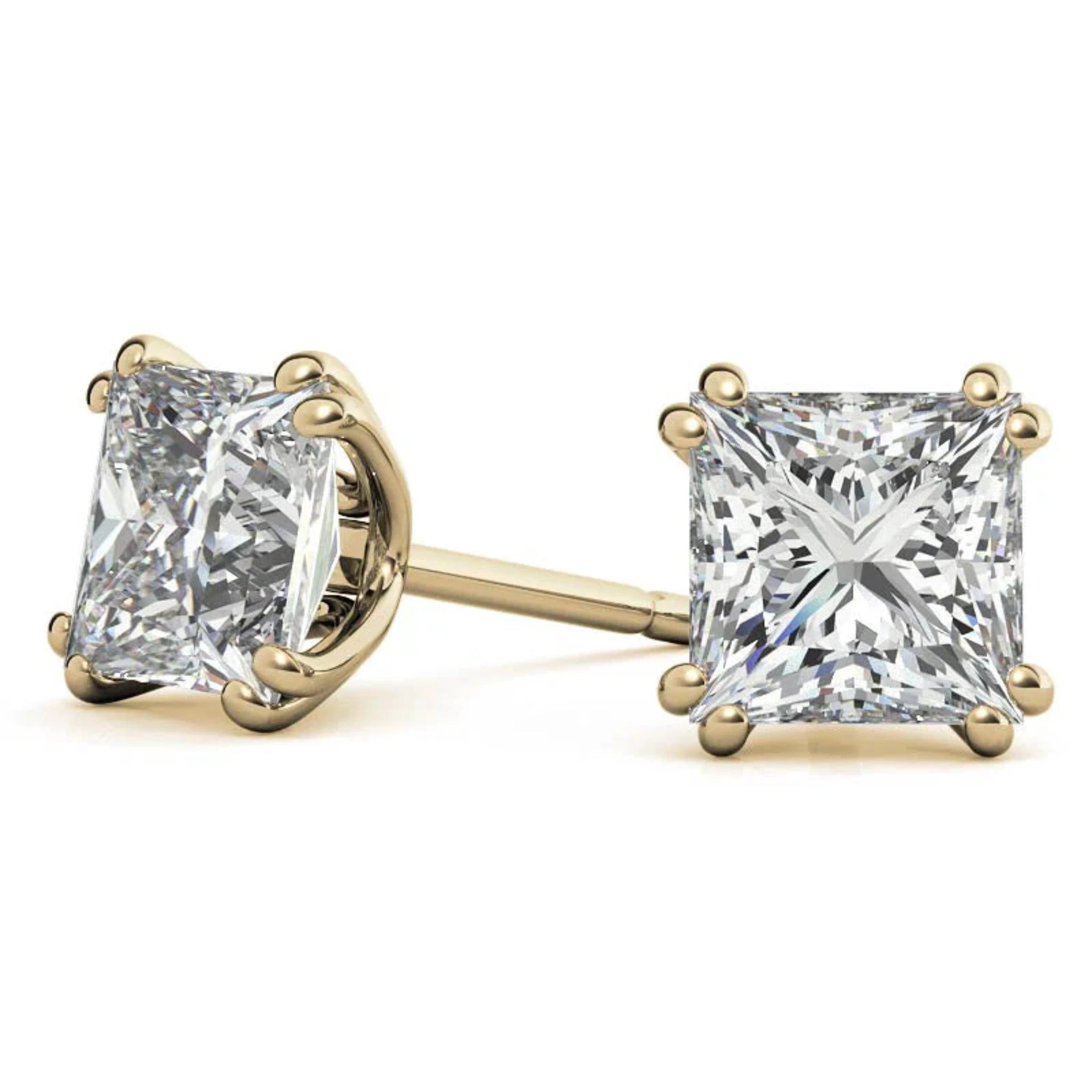 Modern Square-Cut Solitaire Yellow Gold Silver Sparkling Stud Earrings For Woman