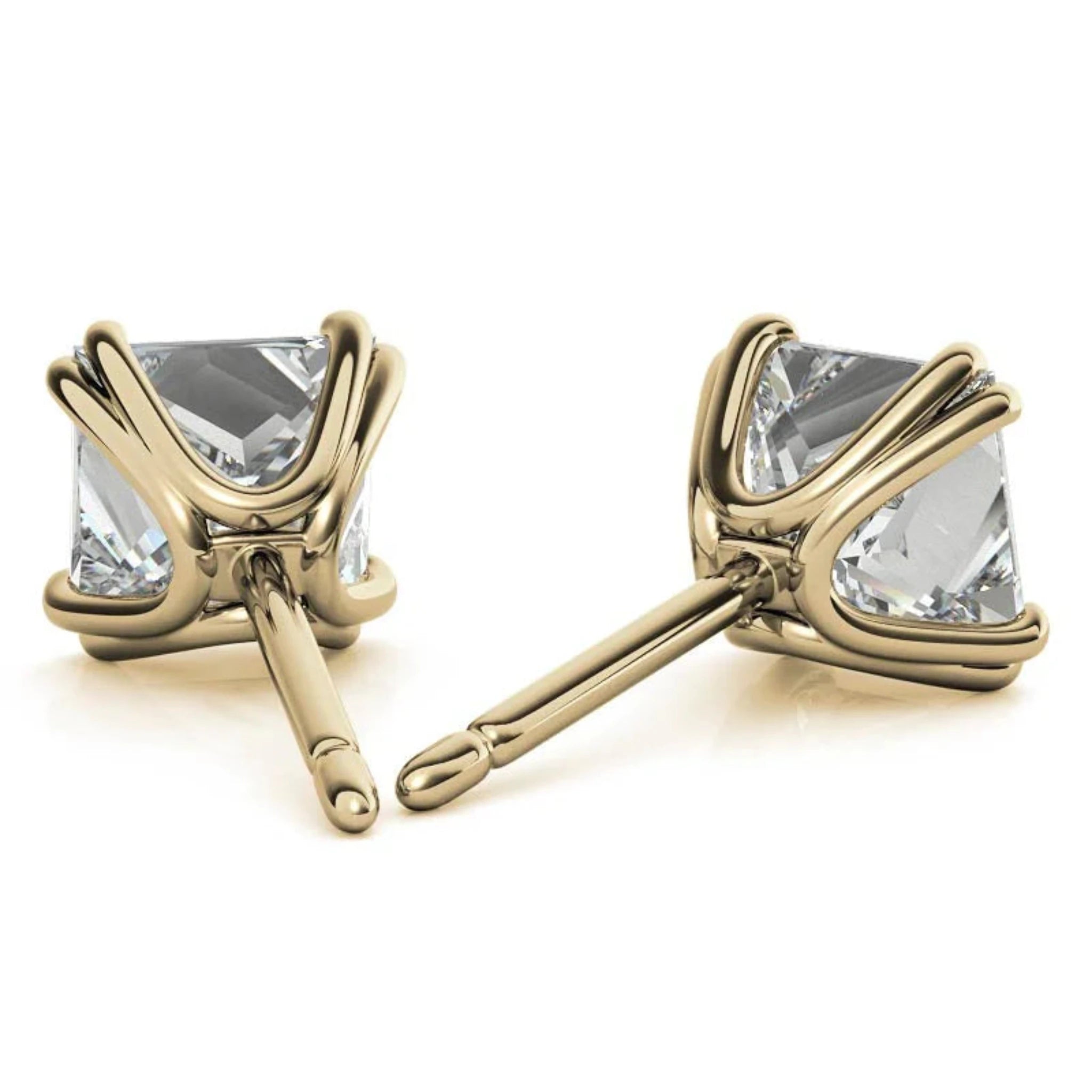 Modern Square-Cut Solitaire Yellow Gold Silver Sparkling Stud Earrings For Woman