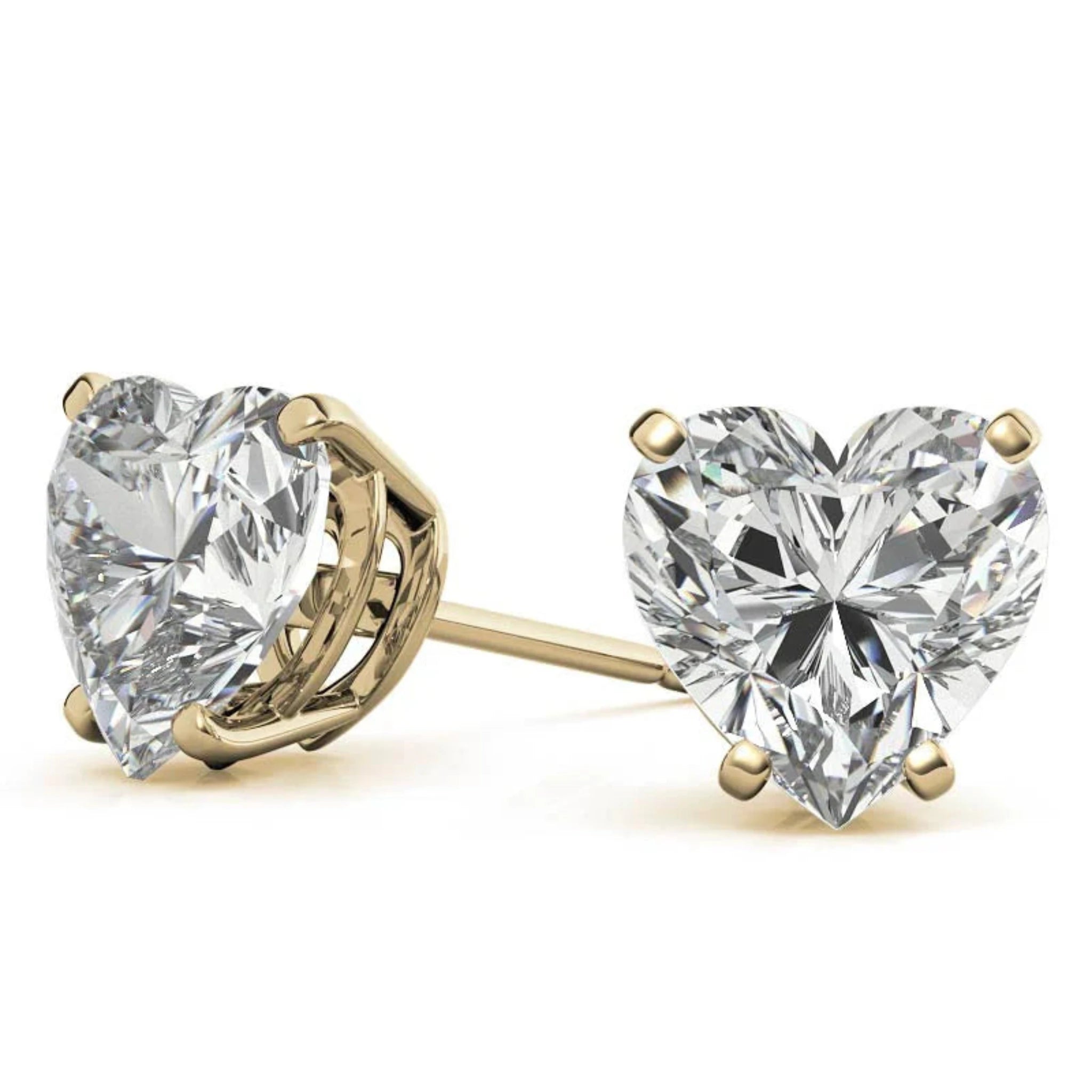 Heart Shaped Solitaire Stud Yellow Gold Silver Lustrous Earring For Woman