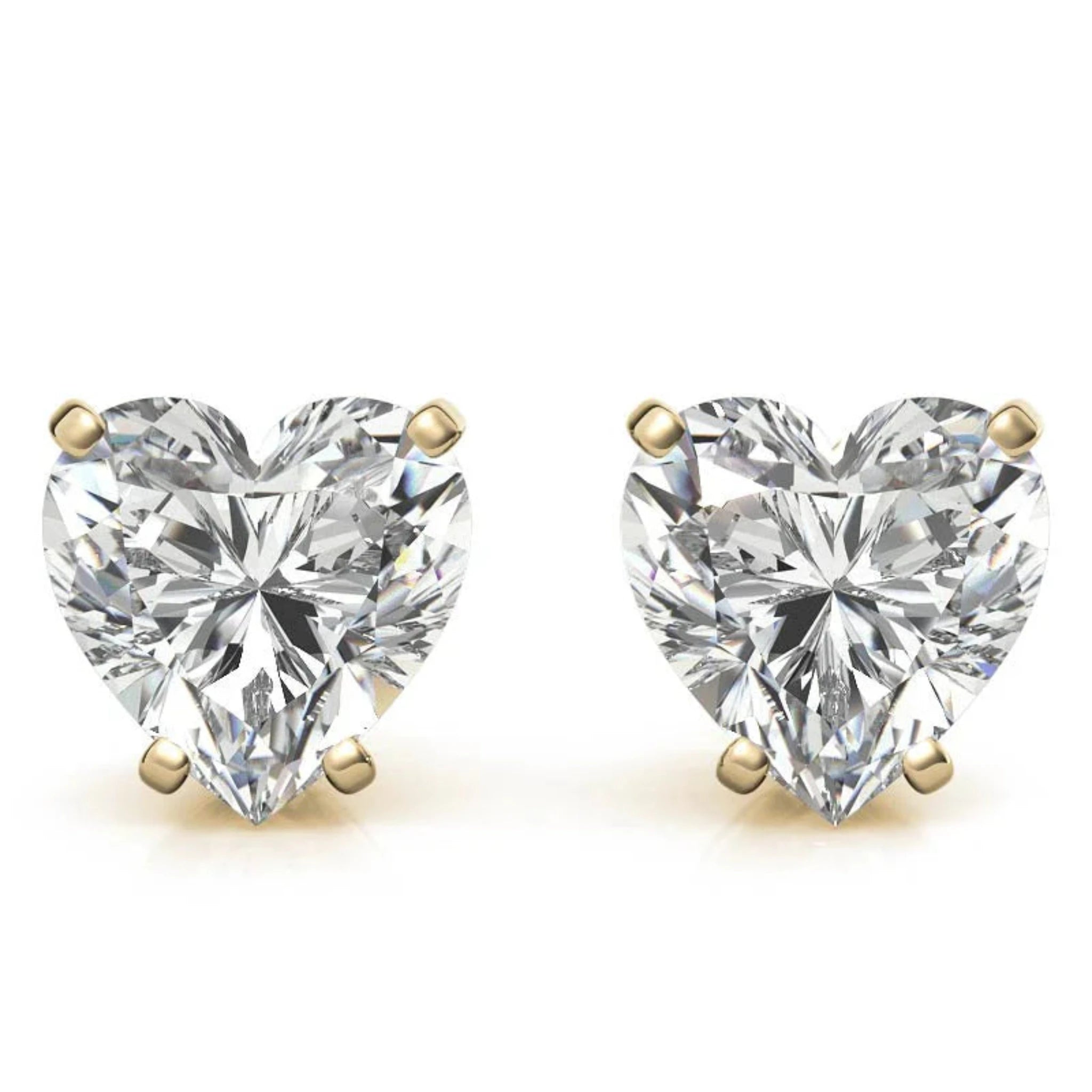 Heart Shaped Solitaire Stud Yellow Gold Silver Lustrous Earring For Woman