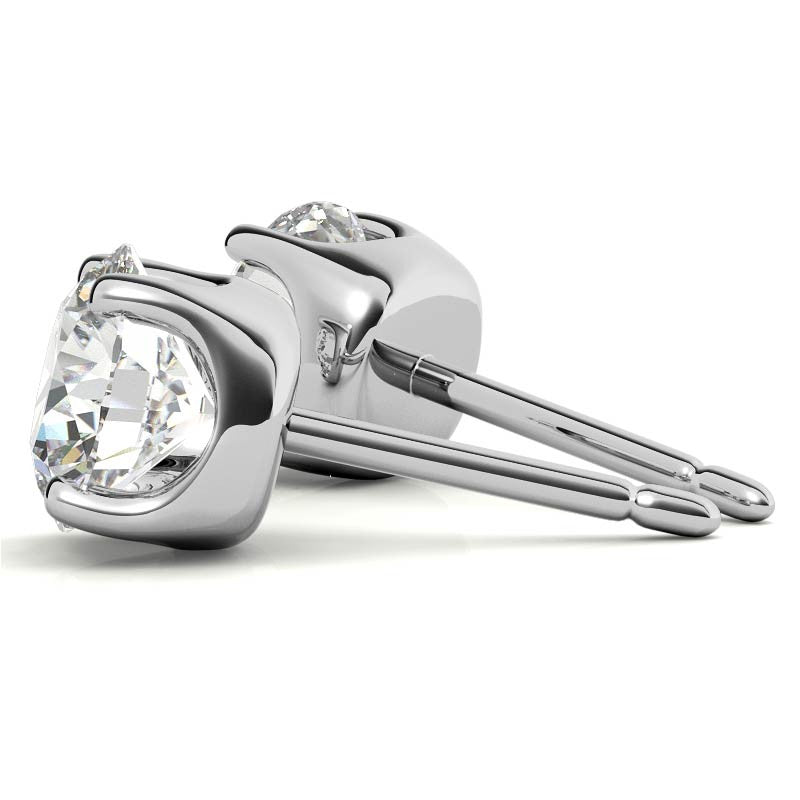 Elegance Round Solitaire White Gold Silver Prong-Set Earring For Woman