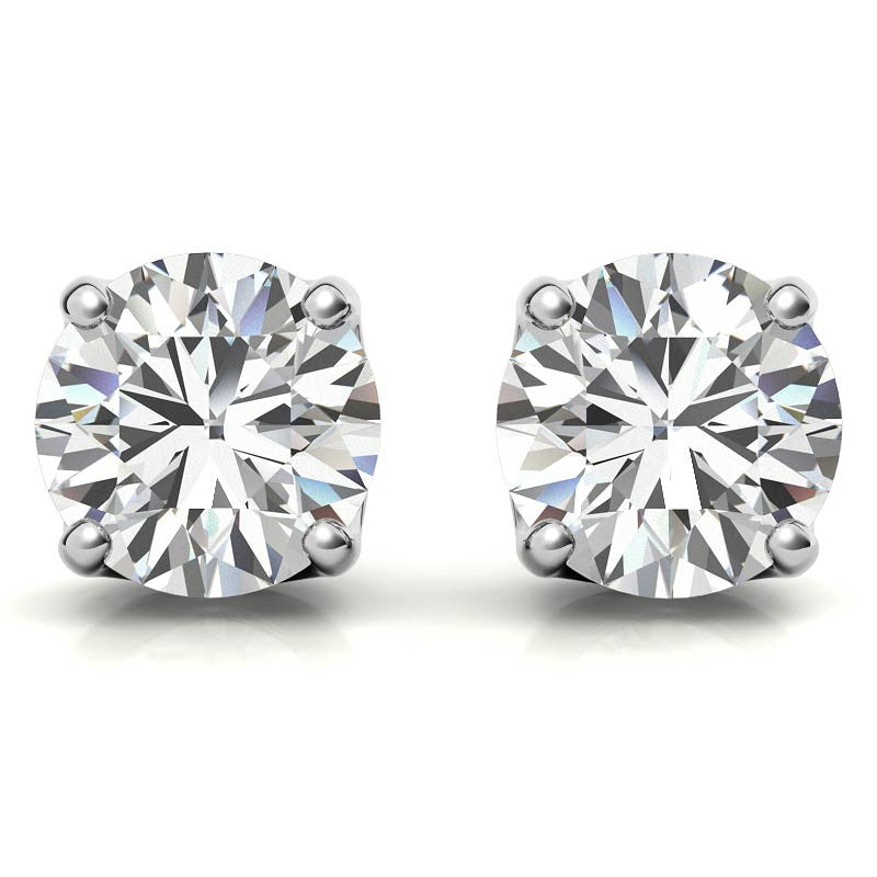 Elegance Round Solitaire White Gold Silver Prong-Set Earring For Woman