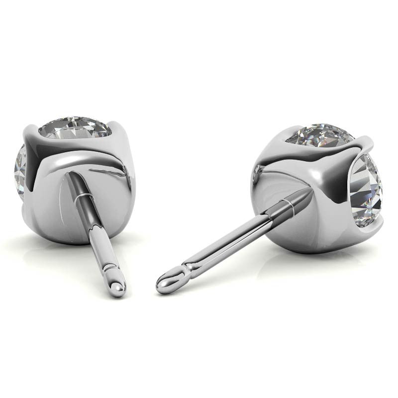 Elegance Round Solitaire White Gold Silver Prong-Set Earring For Woman