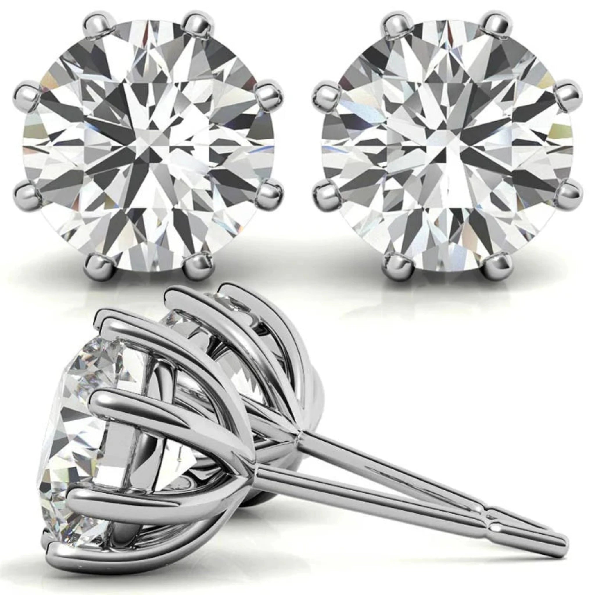 Lustrous Round-Cut White Gold Silver Diamond Earring For Woman