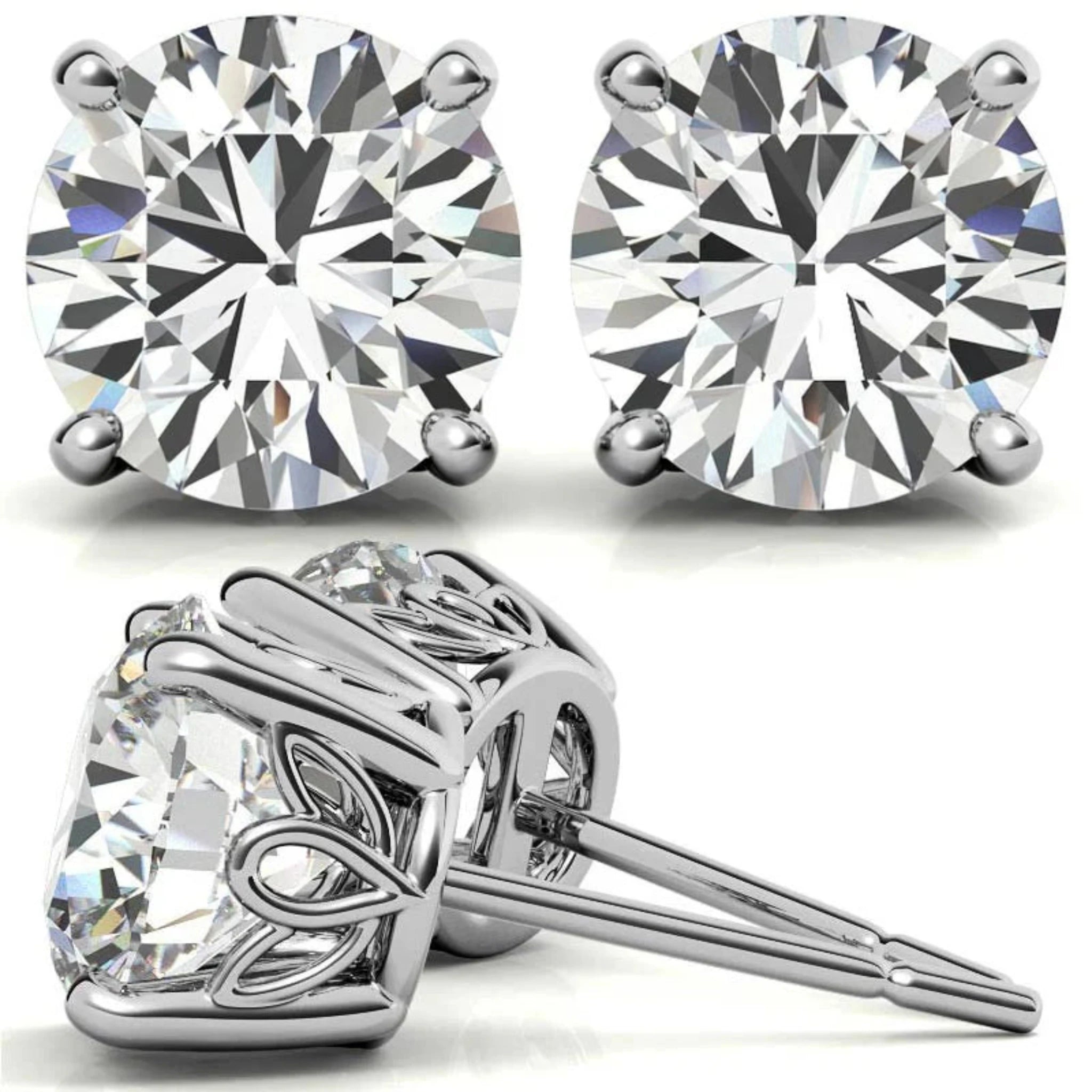 Timeless Round Sparkling White Gold Silver Filigree Basket Stud Earring for Women