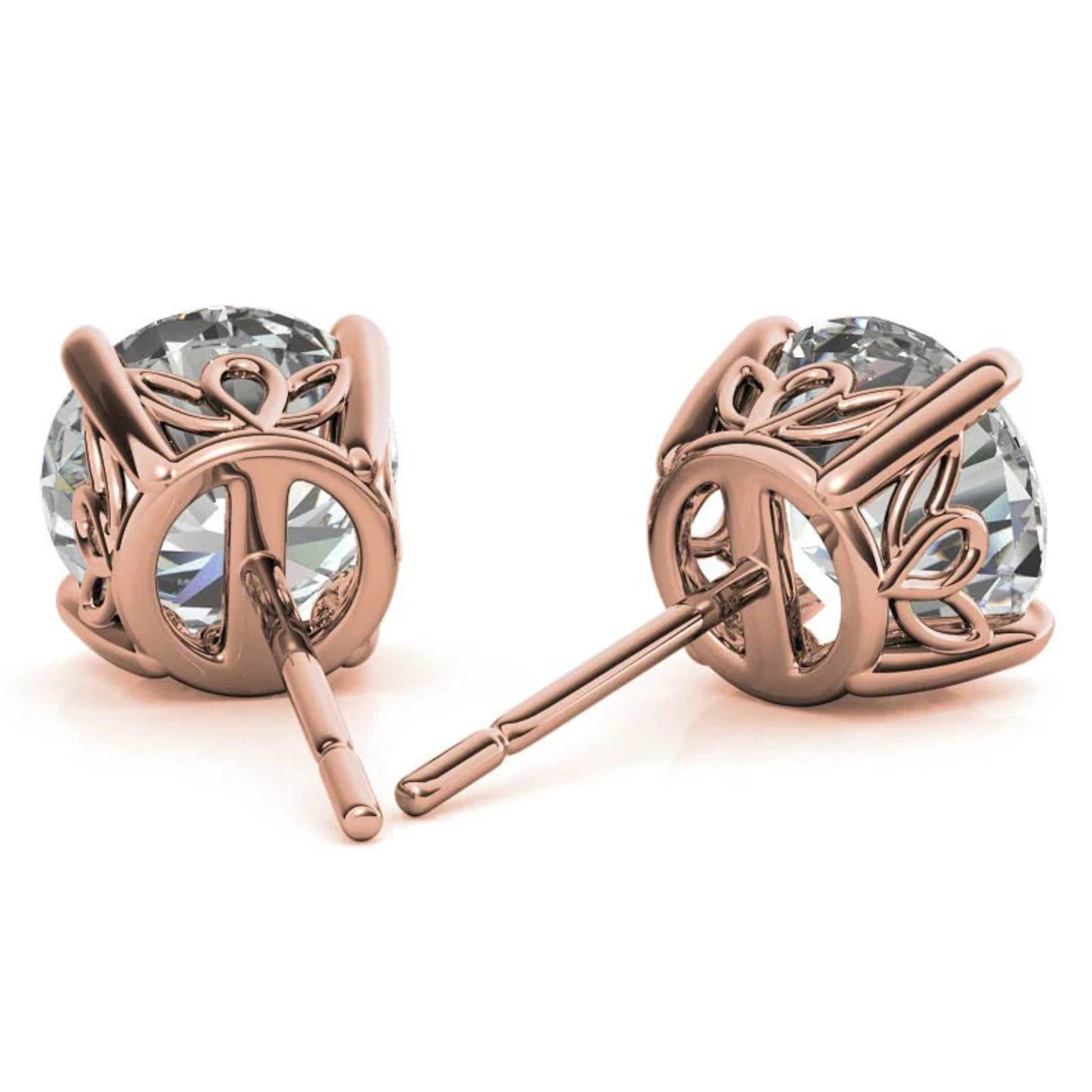 Timeless Round Sparkling Rose Gold Silver Filigree Basket Stud Earring for Women