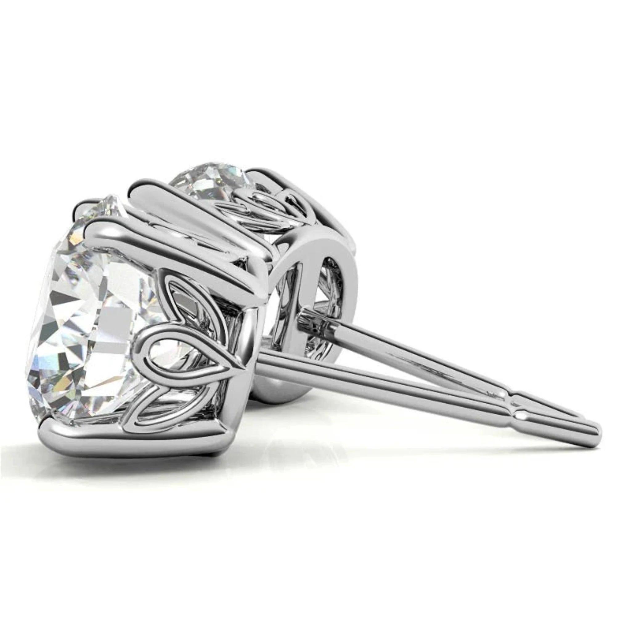 Timeless Round Sparkling White Gold Silver Filigree Basket Stud Earring for Women