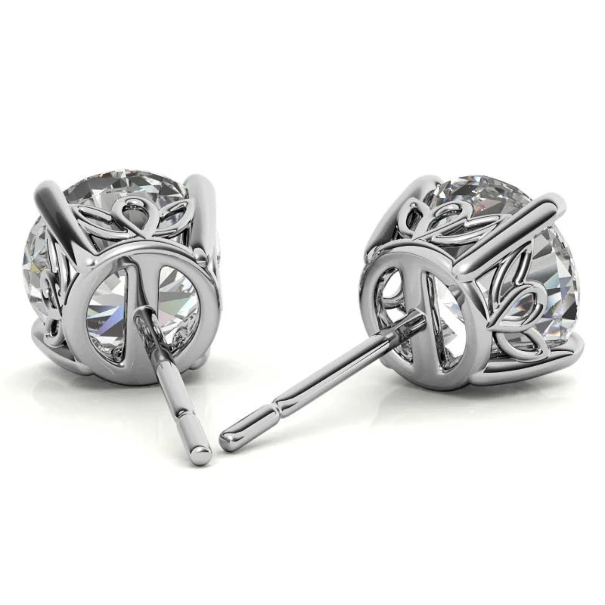 Timeless Round Sparkling White Gold Silver Filigree Basket Stud Earring for Women