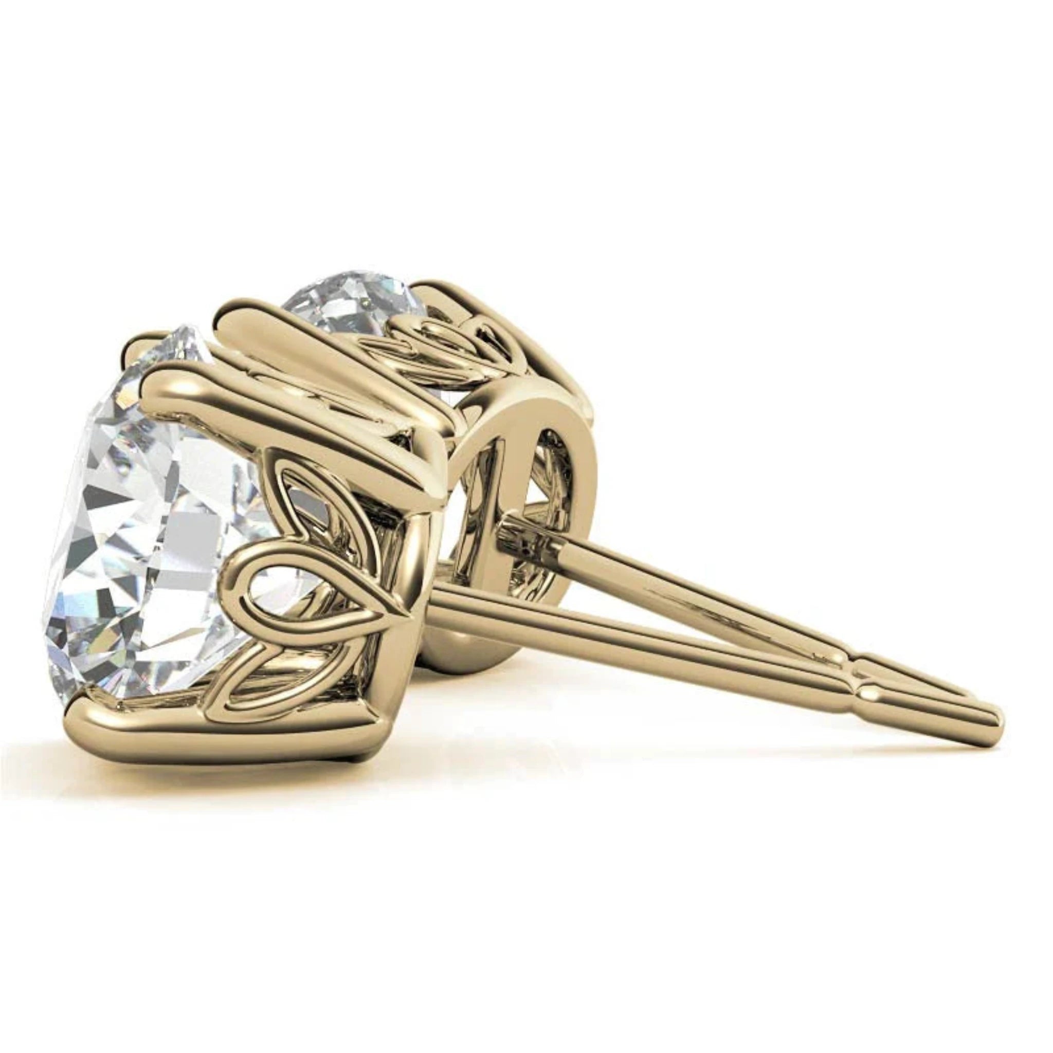 Timeless Round Sparkling Yellow Gold Silver Filigree Basket Stud Earring for Women