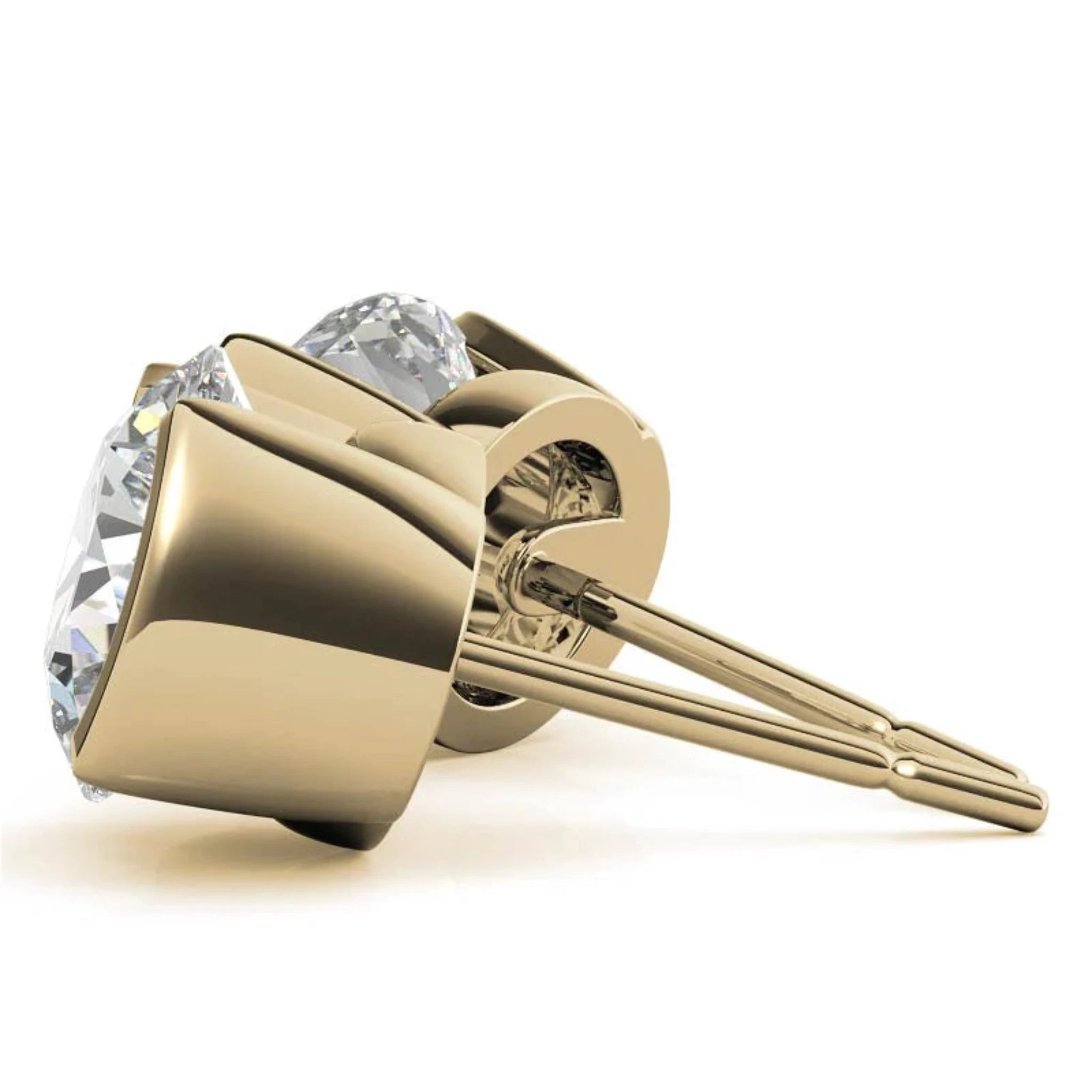 Contemporary Round-Cut Solitaire Yellow Gold Silver Semi-Bezel Set Earring For Woman