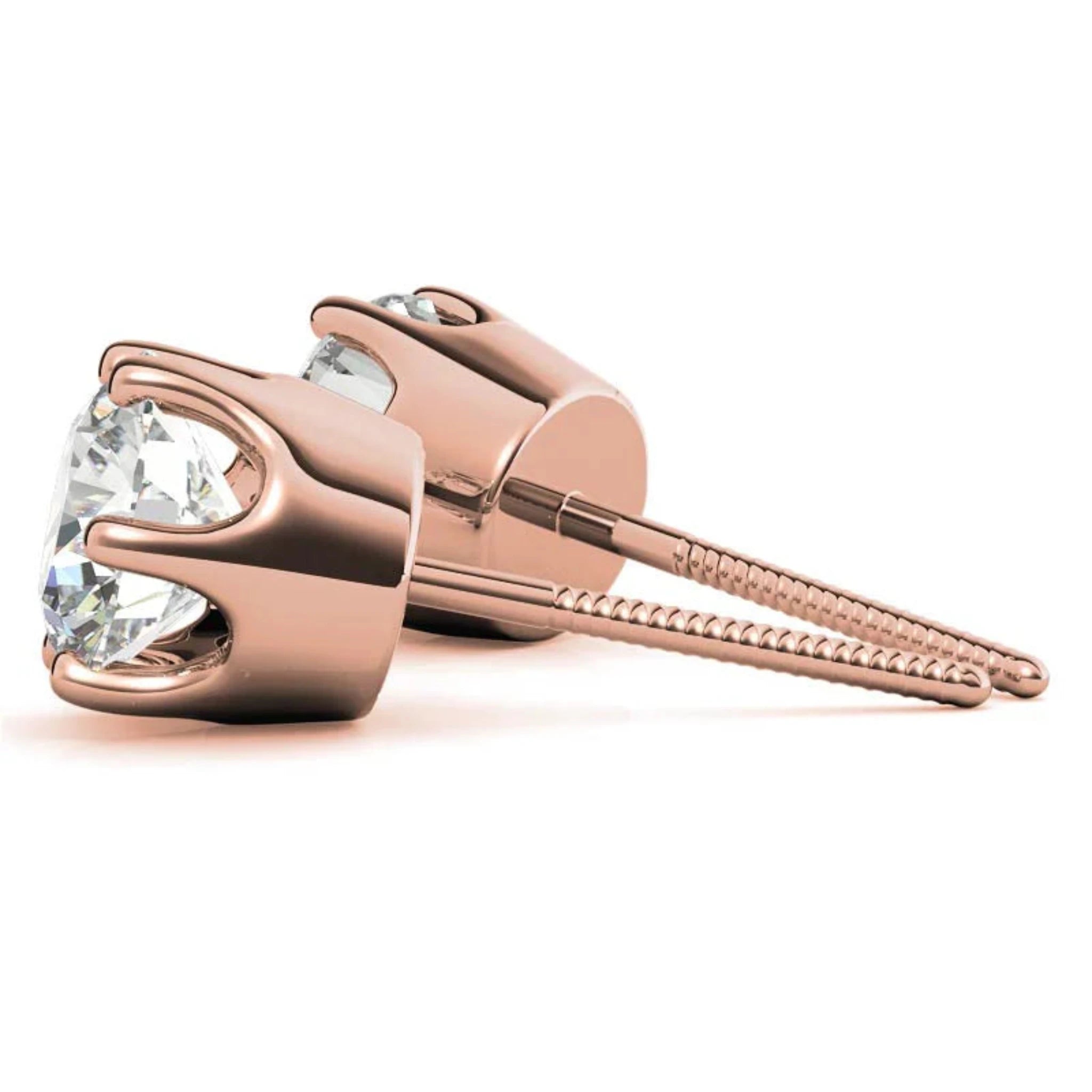 Radiant Round Solitaire Rose Gold Silver 6-Prong-Set Earring For Woman