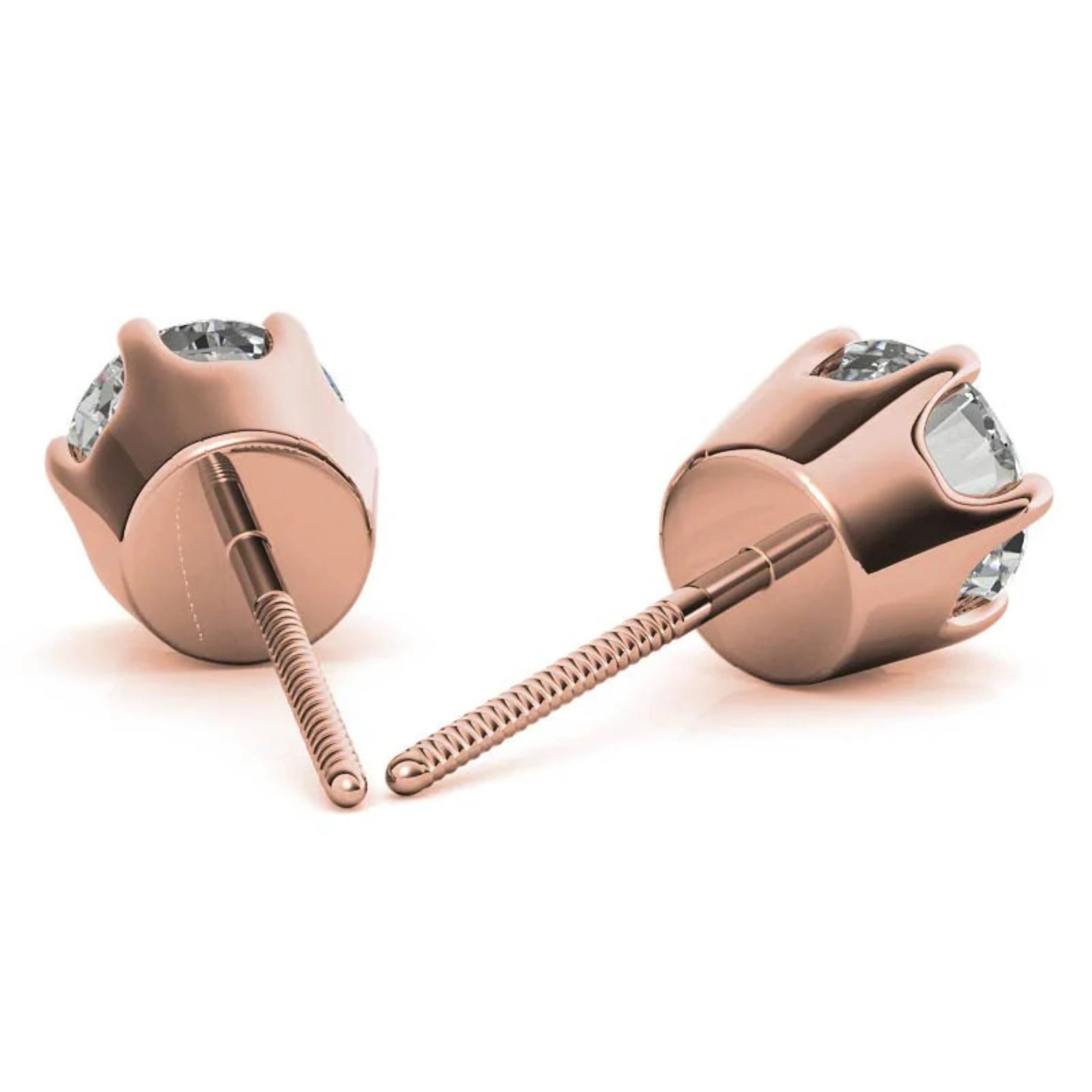Radiant Round Solitaire Rose Gold Silver 6-Prong-Set Earring For Woman