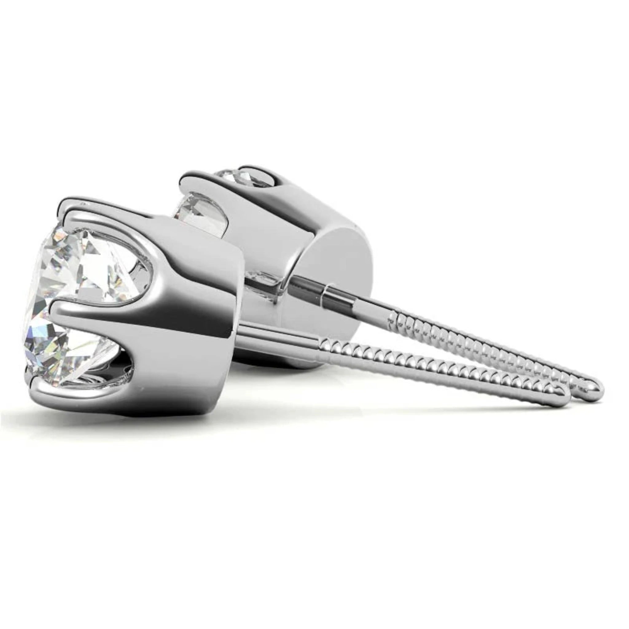 Classic Round Solitaire White Gold Silver 6-Prong-Set Earring For Woman