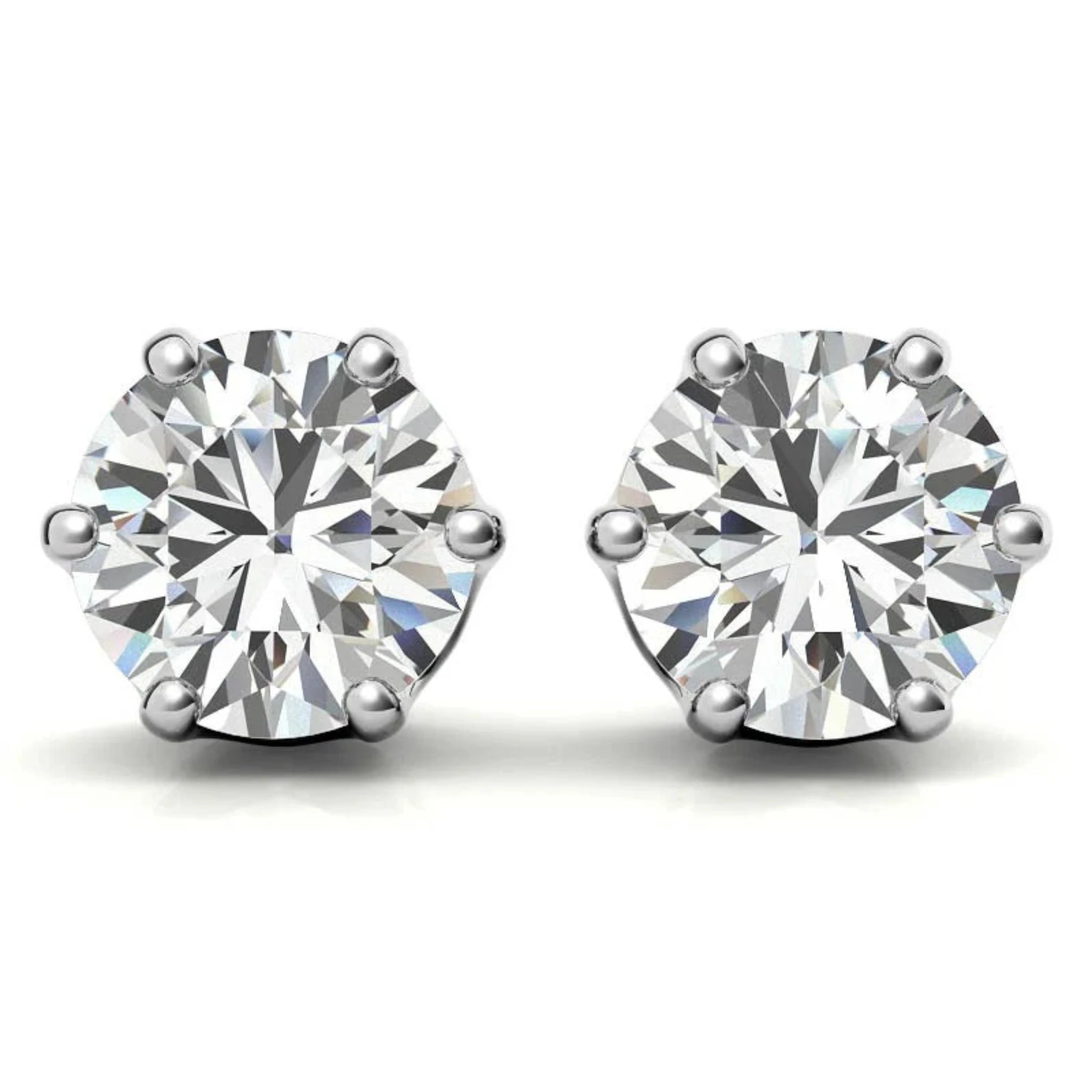 Classic Round Solitaire White Gold Silver 6-Prong-Set Earring For Woman