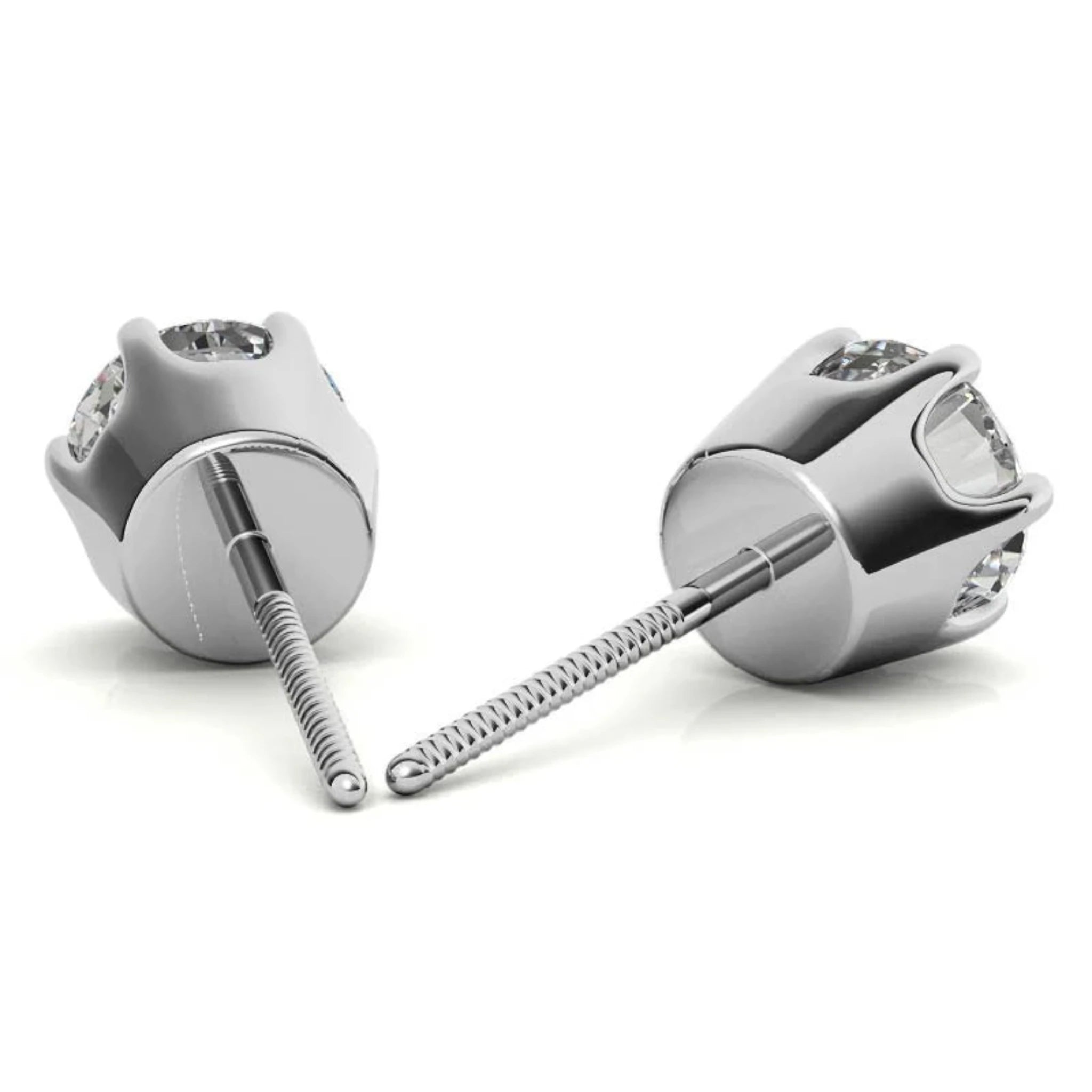 Classic Round Solitaire White Gold Silver 6-Prong-Set Earring For Woman
