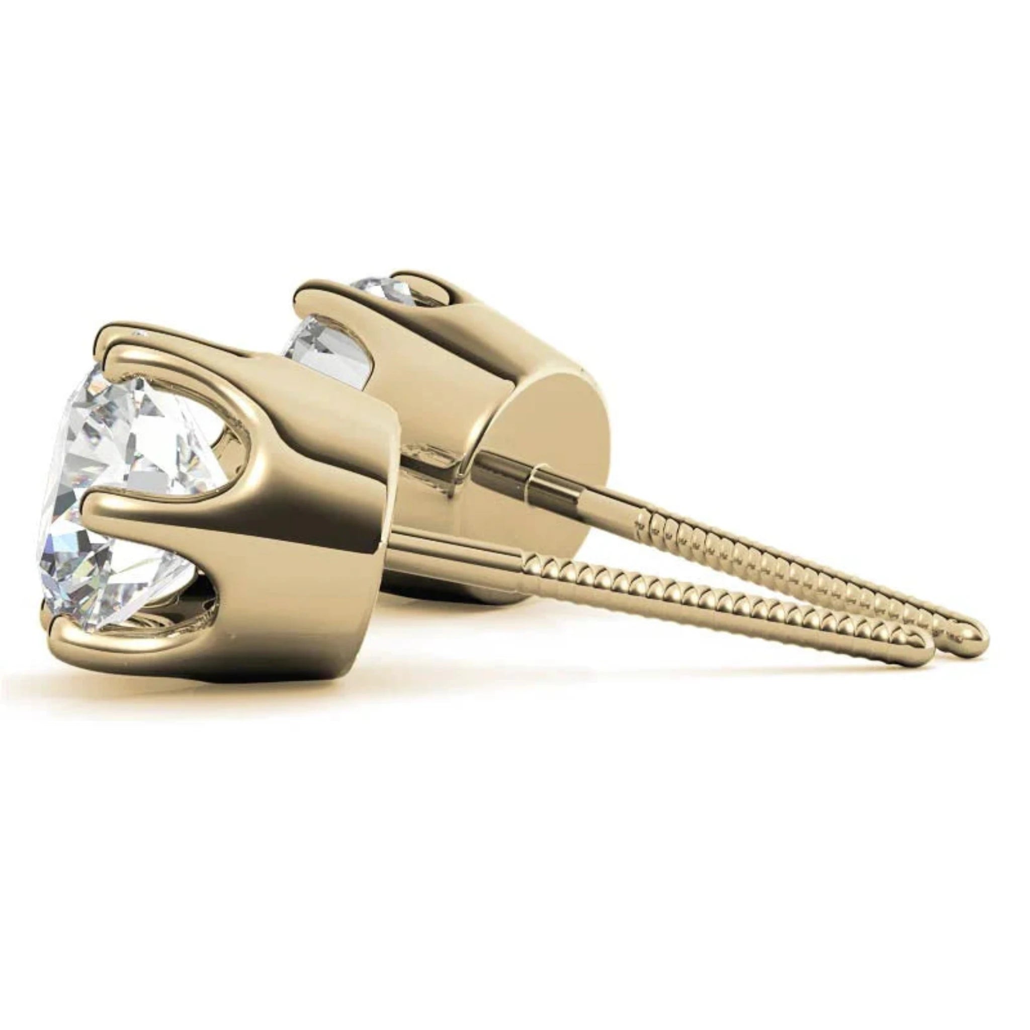 Elegant Round Solitaire Yellow Gold Silver 6-Prong-Set Earring For Woman