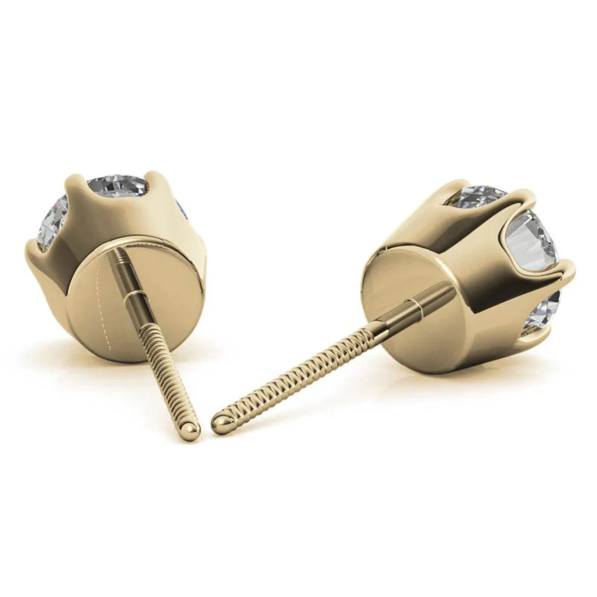 Elegant Round Solitaire Yellow Gold Silver 6-Prong-Set Earring For Woman