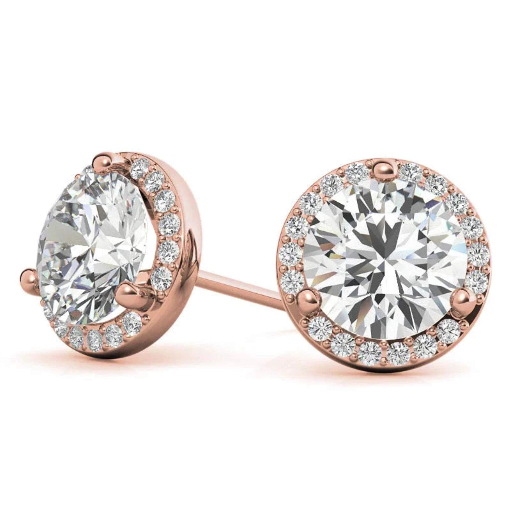 Classic Halo Rose Gold Silver Prong-Cut Earring For Woman