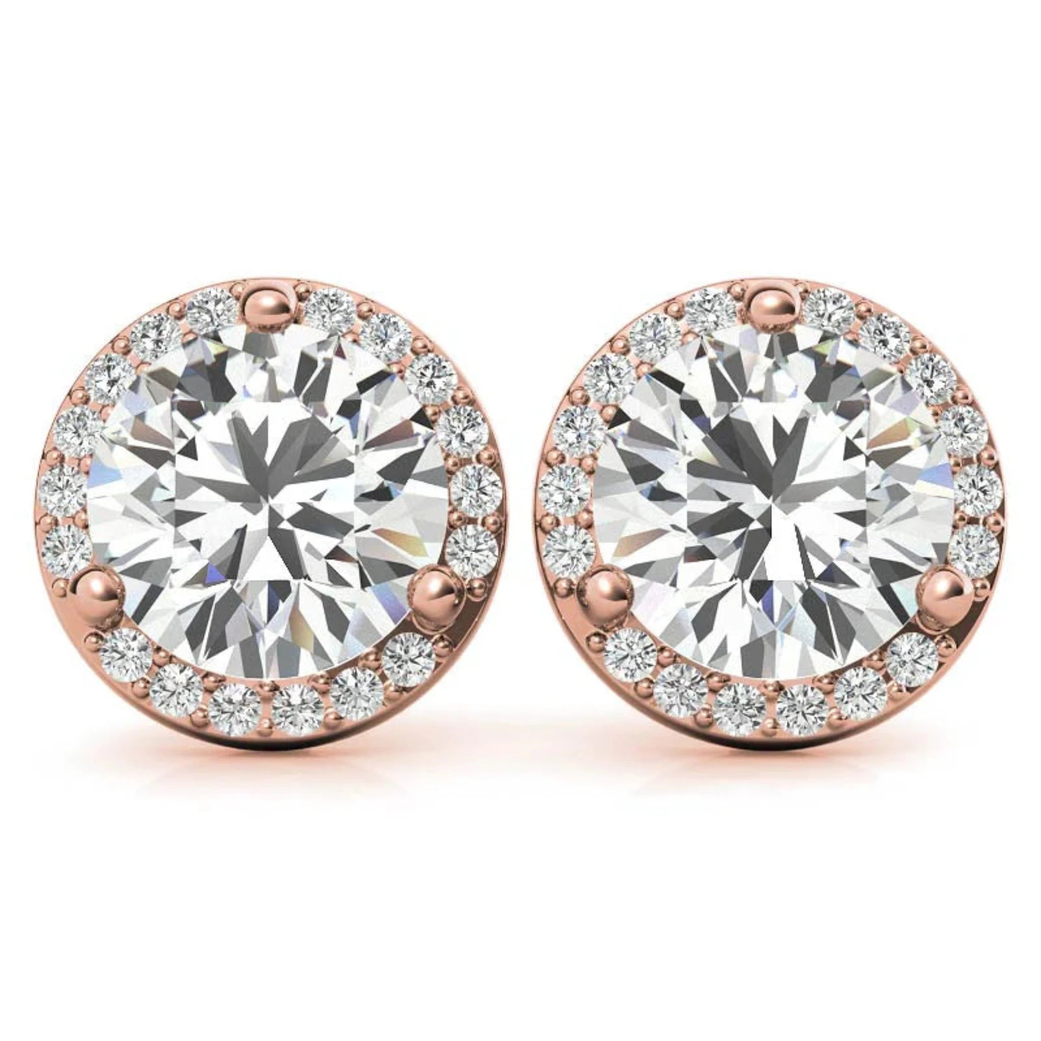 Classic Halo Rose Gold Silver Prong-Cut Earring For Woman