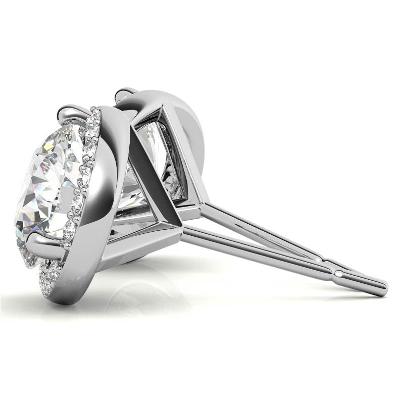 Classic Halo White Gold Silver Prong-Cut Earring For Woman