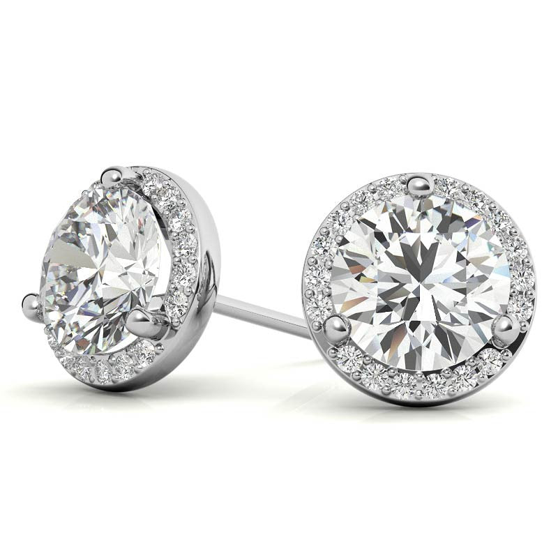 Classic Halo White Gold Silver Prong-Cut Earring For Woman