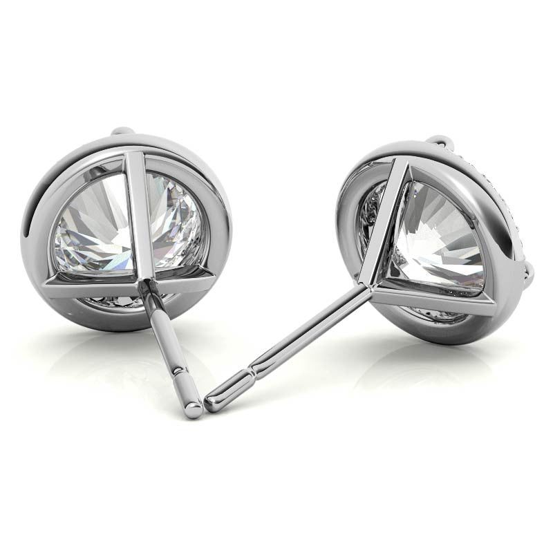 Classic Halo White Gold Silver Prong-Cut Earring For Woman