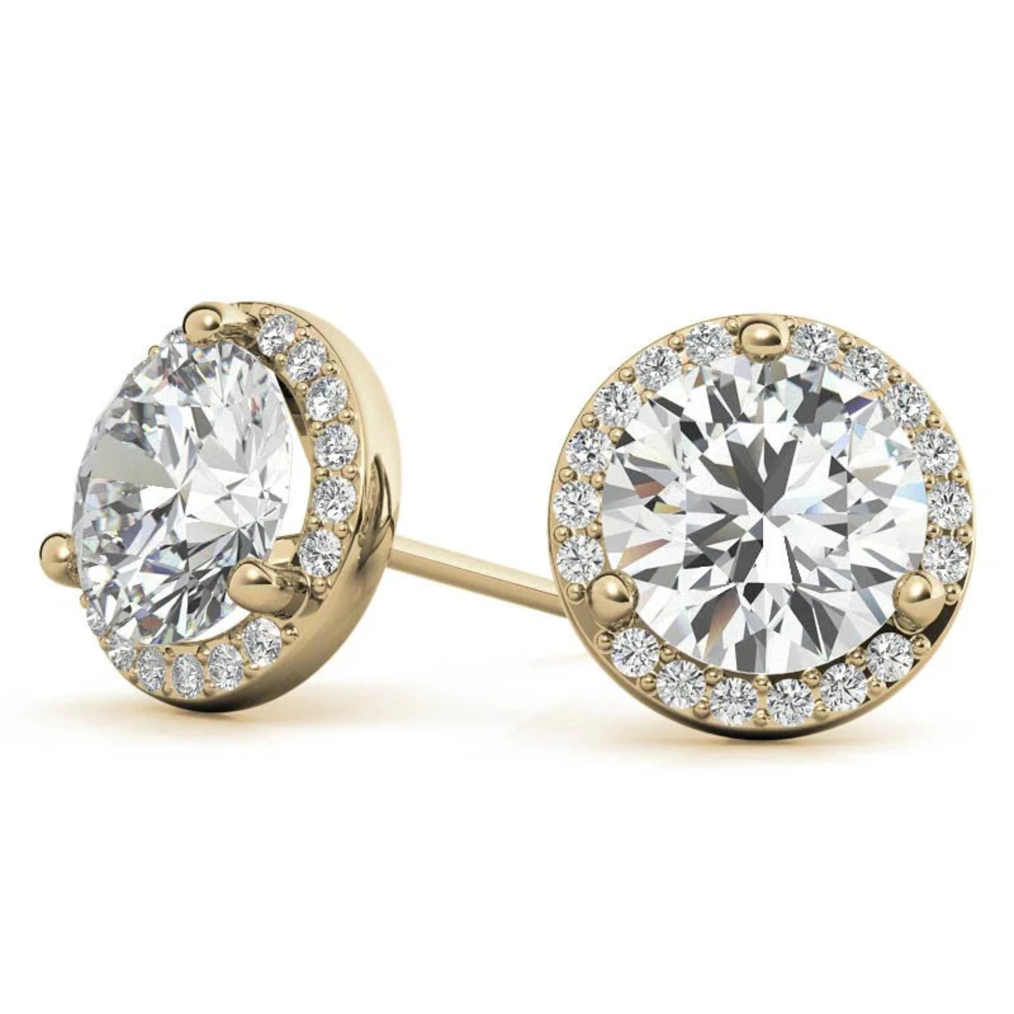 Classic Halo Yellow Gold Silver Prong-Cut Earring For Woman