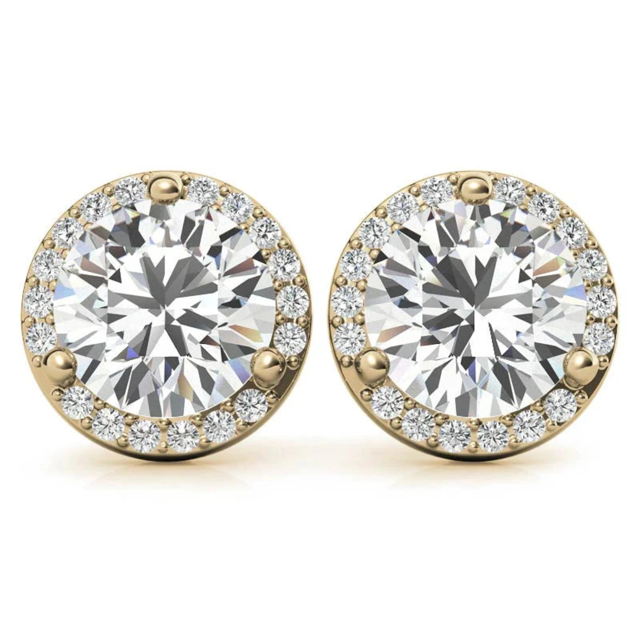 Classic Halo Yellow Gold Silver Prong-Cut Earring For Woman