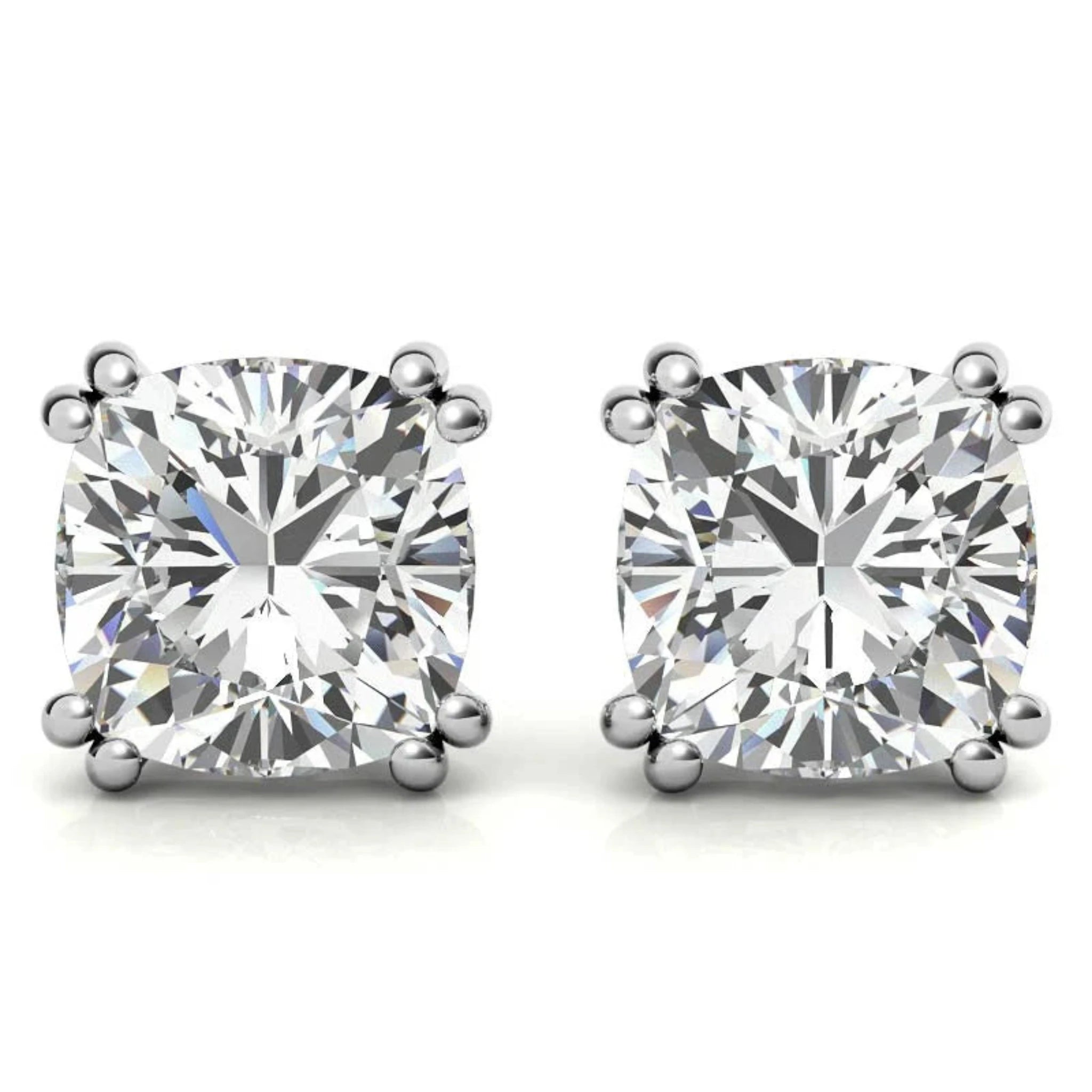 Radiant Cushion-Cut Solitaire White Gold Silver Sparkling Earring For Woman