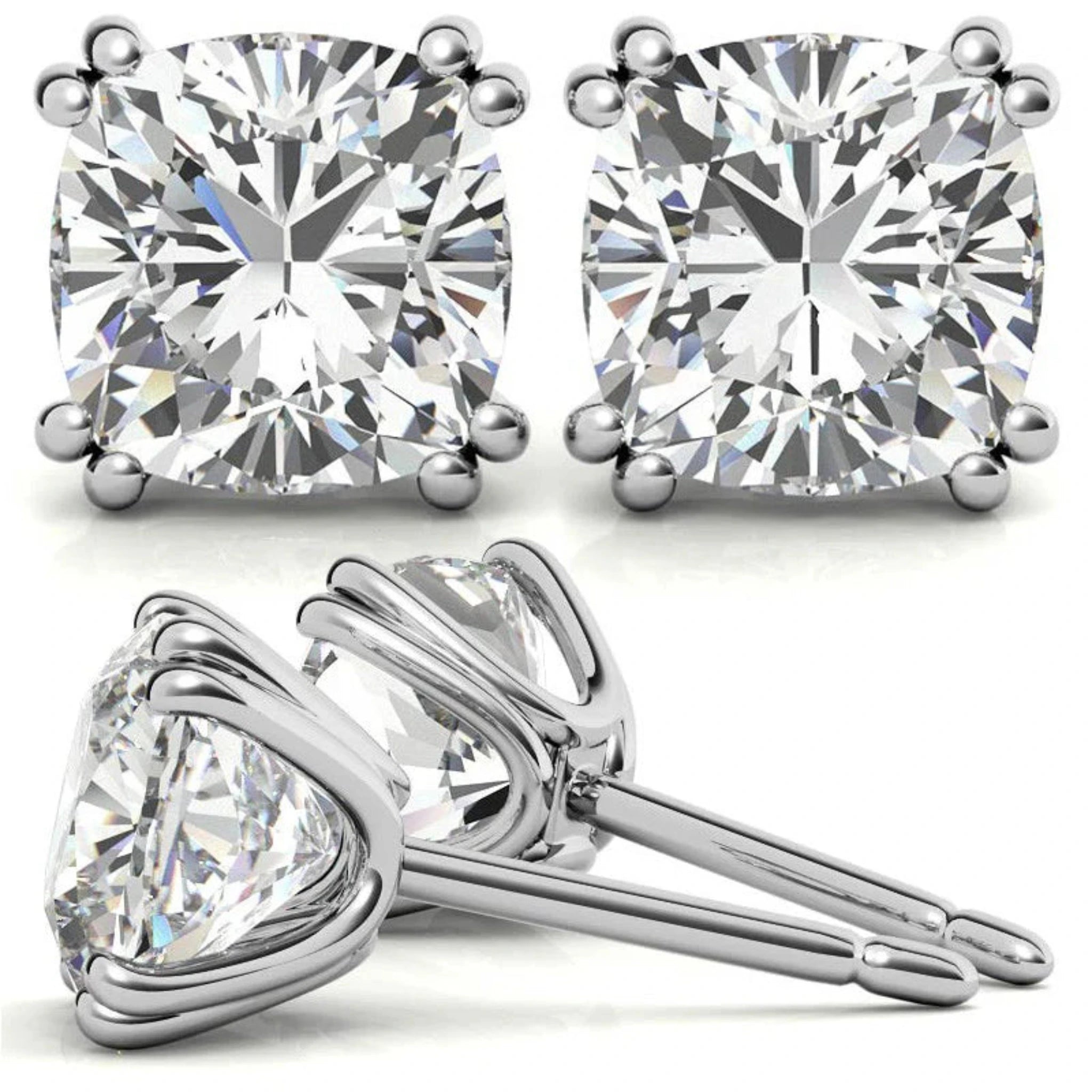 Radiant Cushion-Cut Solitaire White Gold Silver Sparkling Earring For Woman