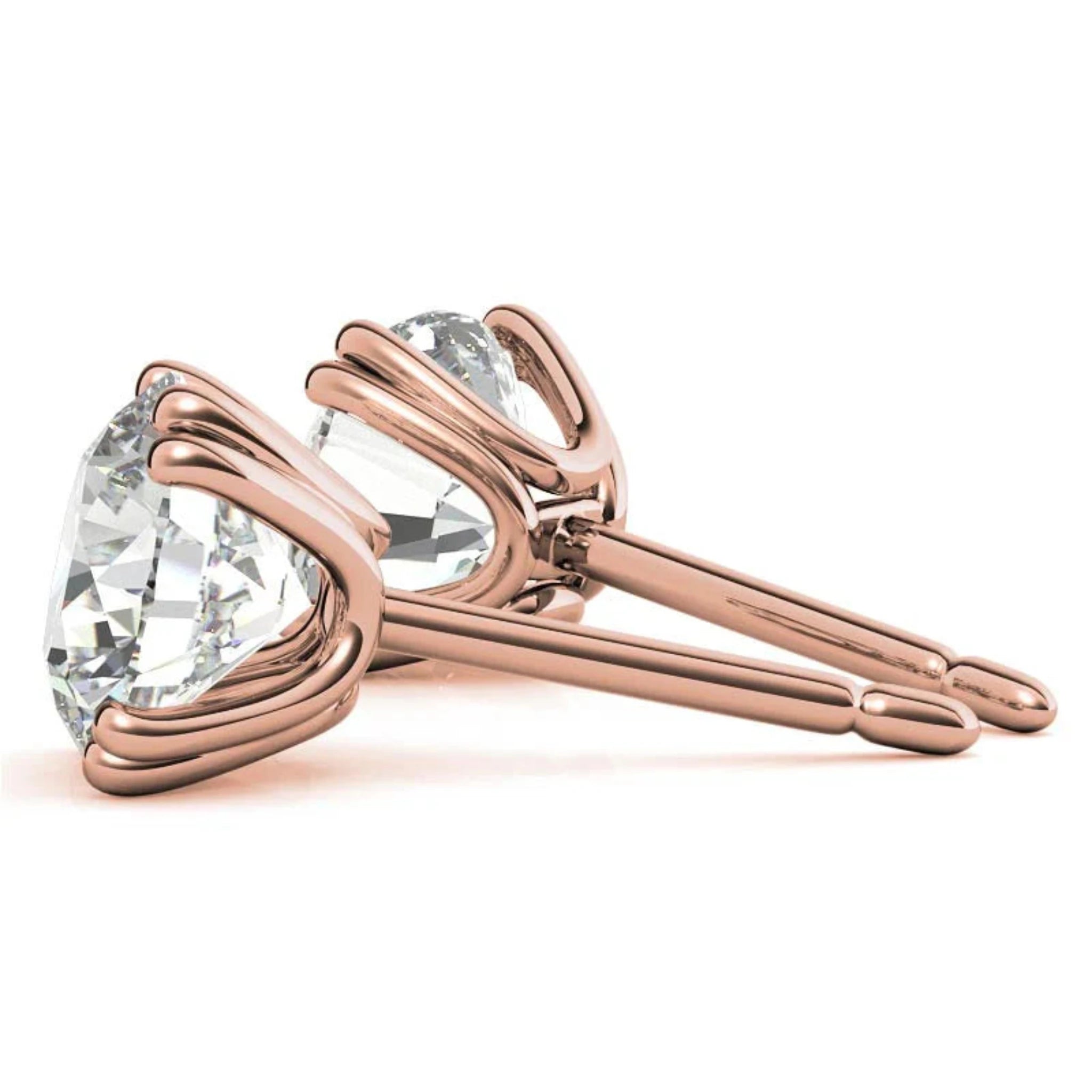 Premium Round-Cut Solitaire Rose Gold Silver Double Prong-Set Earring For Woman