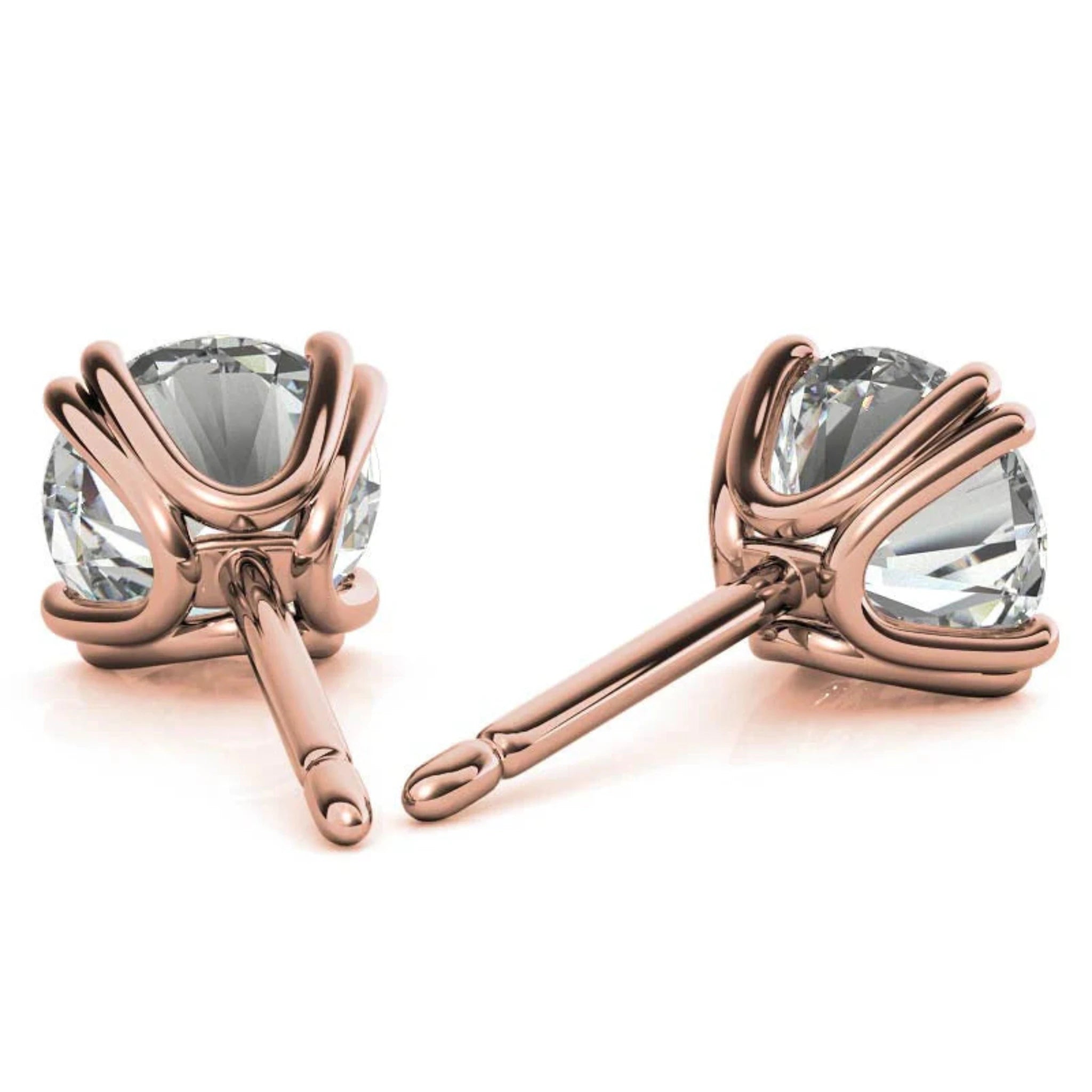 Premium Round-Cut Solitaire Rose Gold Silver Double Prong-Set Earring For Woman