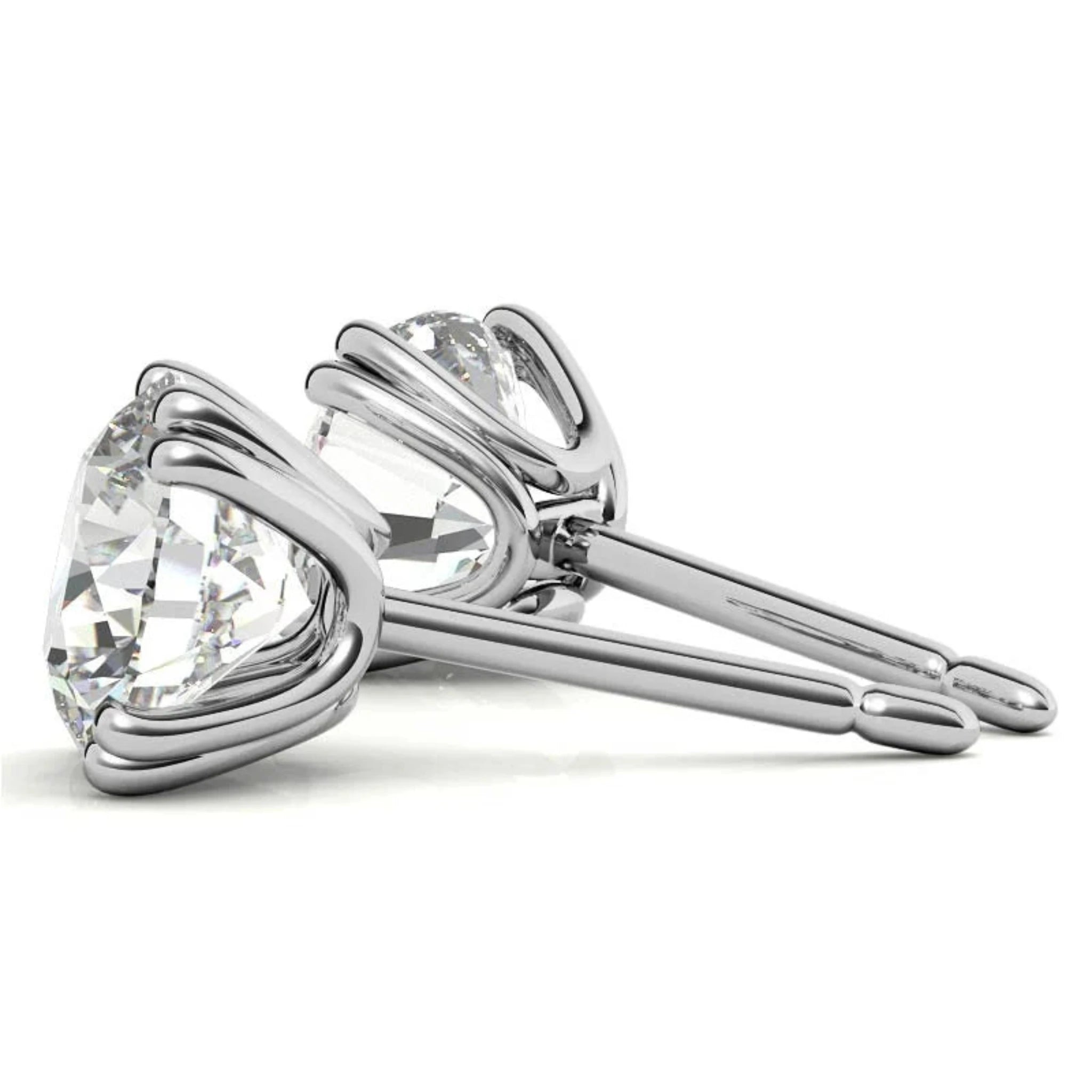Premium Round-Cut Solitaire White Gold Silver Double Prong-Set Earring For Woman