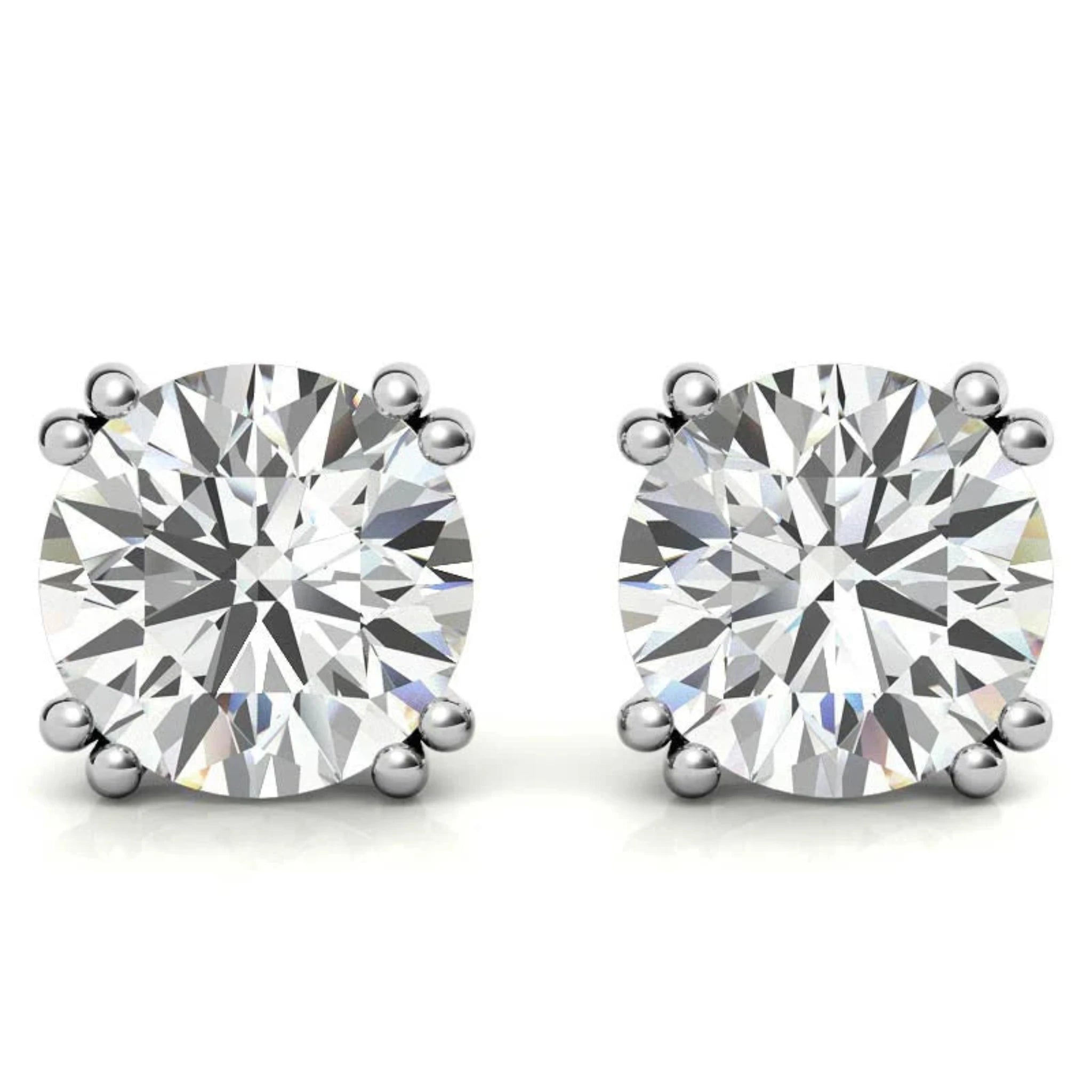 Premium Round-Cut Solitaire White Gold Silver Double Prong-Set Earring For Woman