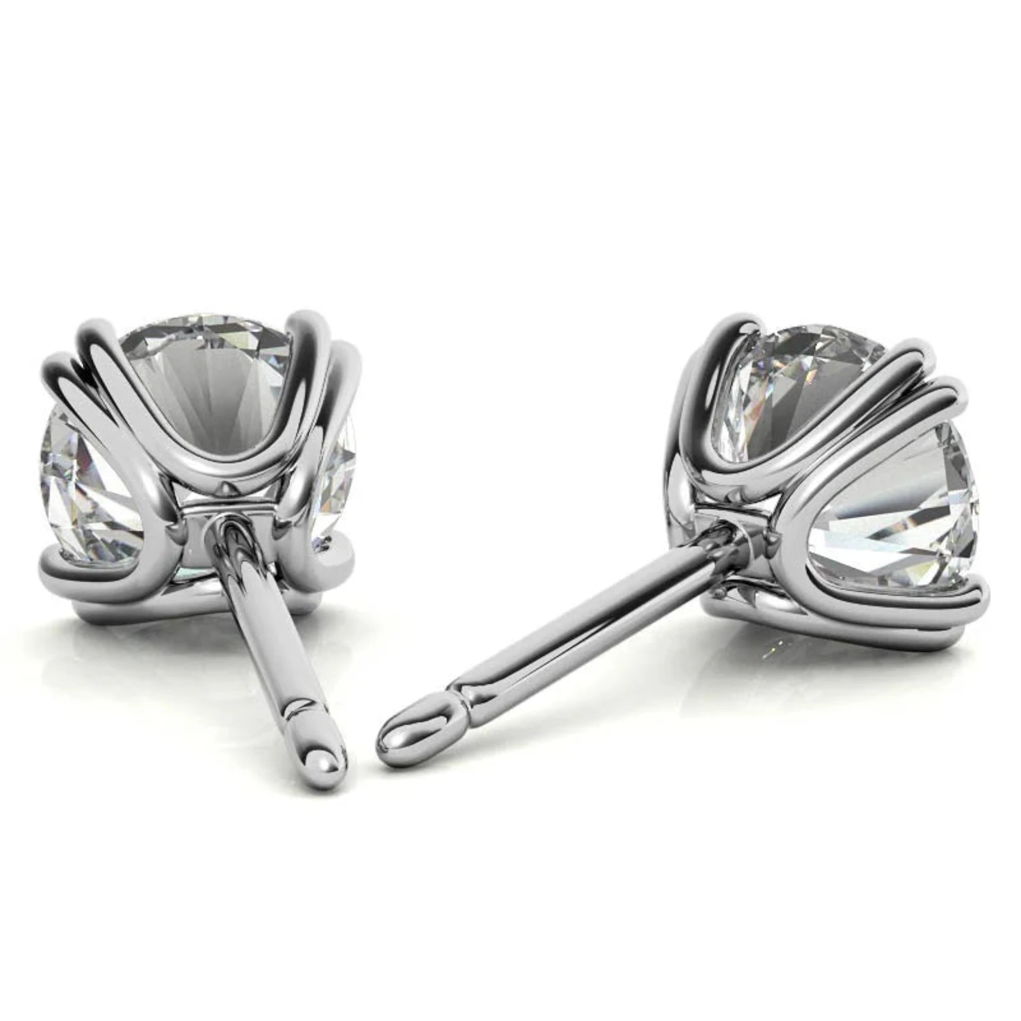 Premium Round-Cut Solitaire White Gold Silver Double Prong-Set Earring For Woman